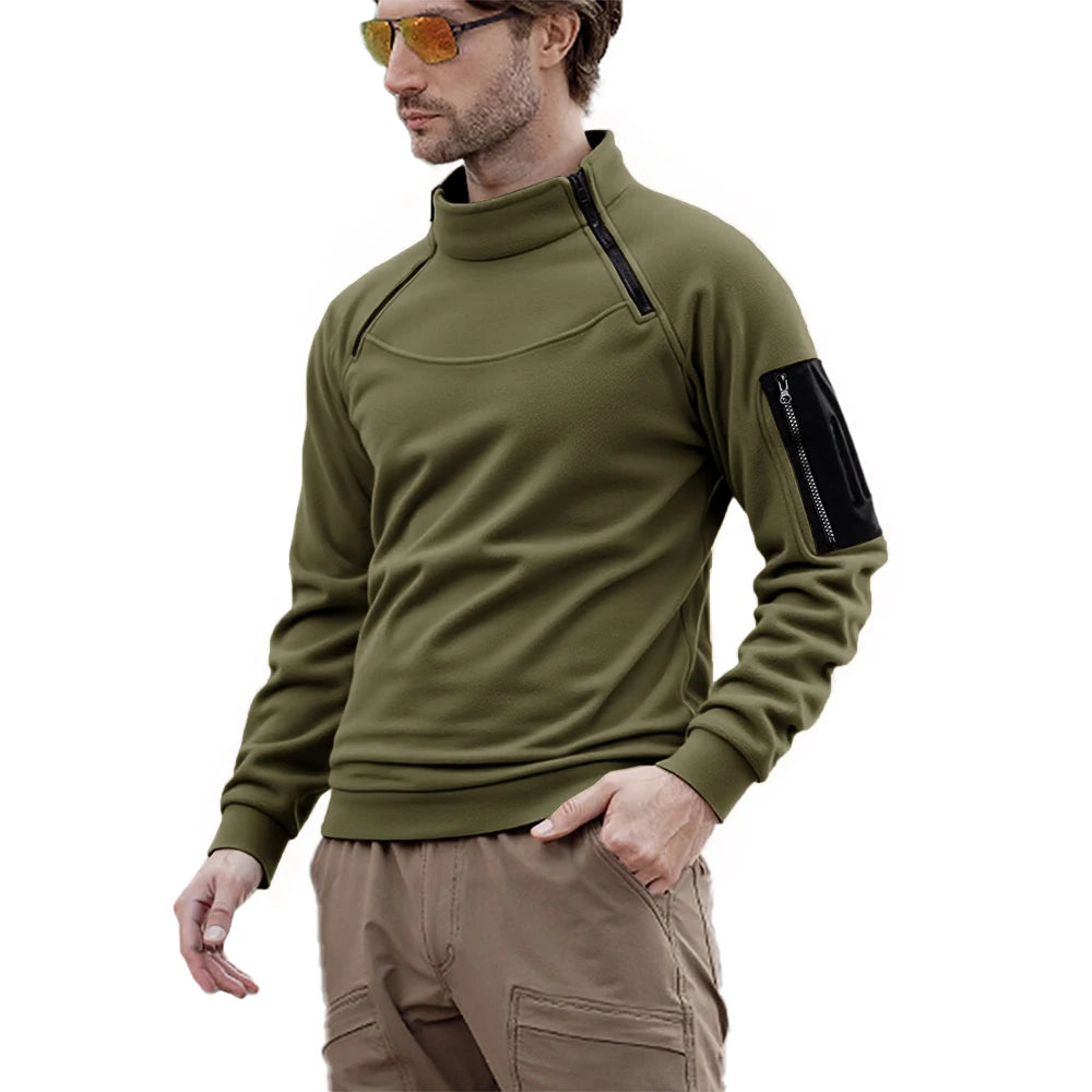 Men's Long Sleeve Tactical Hoodies Military Outdoor Pullover Zippers Pullover Fleece Windproof Thermal for Hiking Camping Army