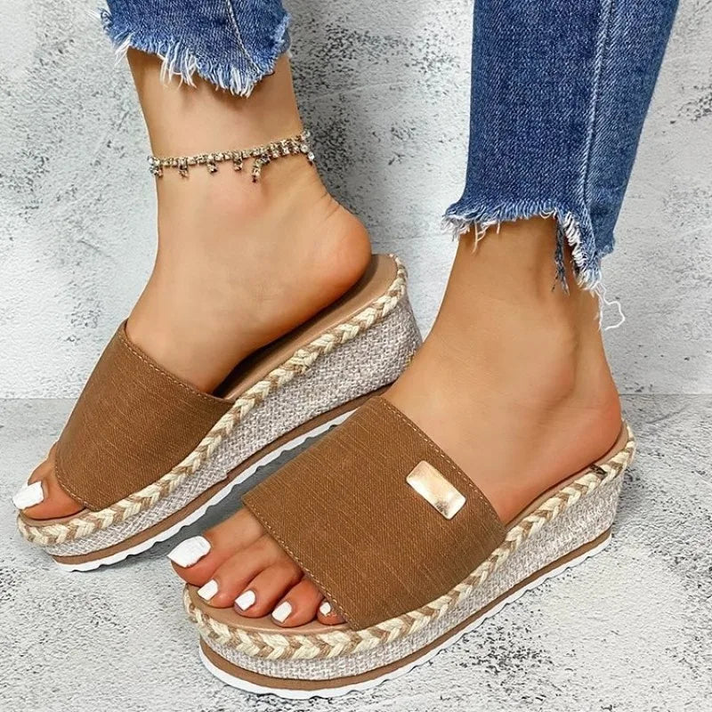 Summer - Ready Black Wedge Sandals | Raffia - Woven, Metal - Accented & Comfy Design