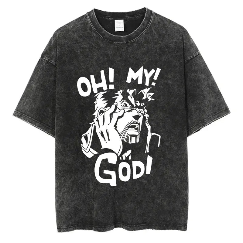 Vintage Washed TShirt Men Summer Hip Hop Streetwear T-shirt JoJo Bizarre Adventure Anime Print Cotton Casual Short Sleeve Tshirt