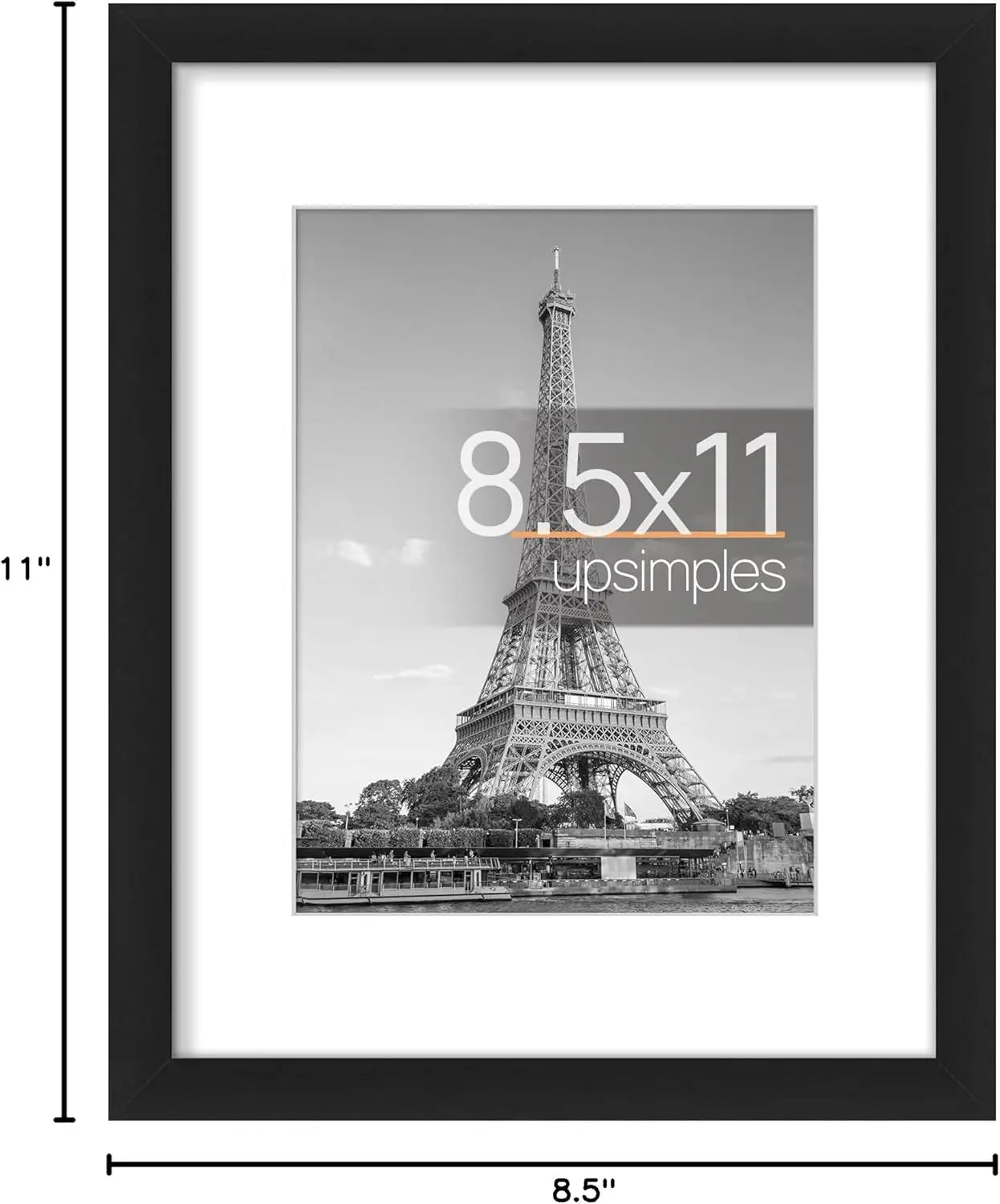8.5 By 11 Picture Frame, Display Pictures 6x8 with Mat or 8.5 x 11 Without, Wall Hanging Photo Frames, Black, 1 Pack