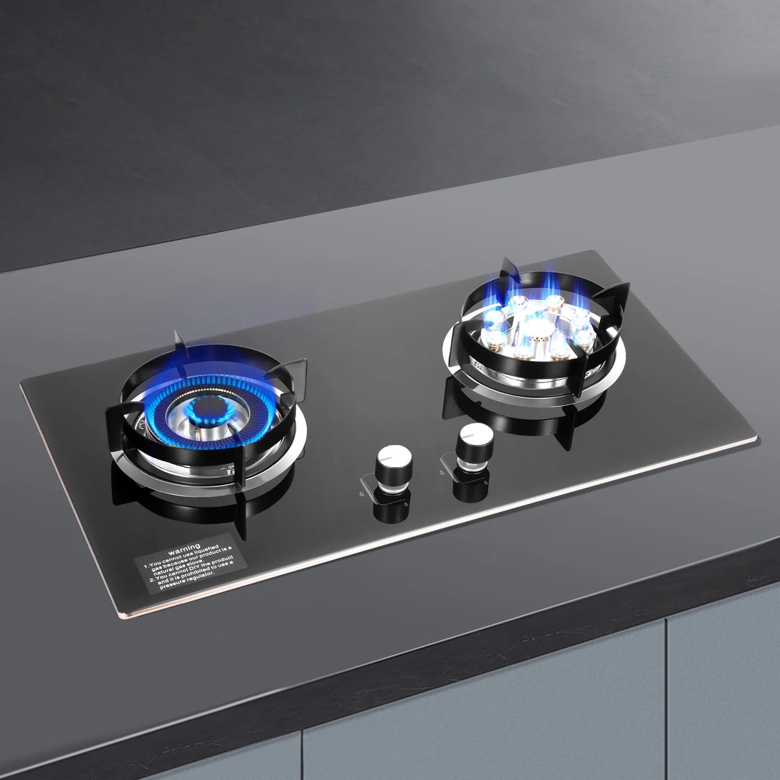 4.2KW+5.2KW Household Double Stove Hob Built in Gas Stove 2 Grade Dual-purpose Burner Natural Gas Tempered Glass Gasfornuis