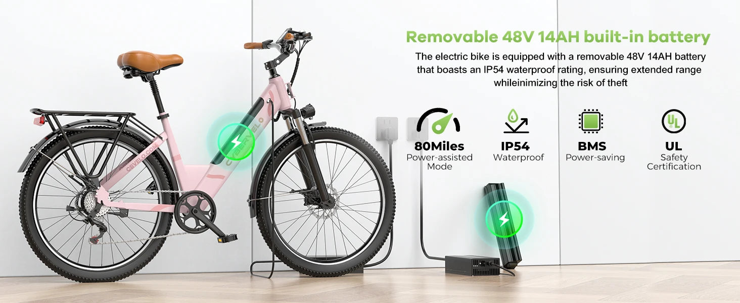 1000W Electric Bike for Adults Cybervelo EK7 26inch Shimano 7 Speed 80+Miles Removable Battery All Terrain E-bike