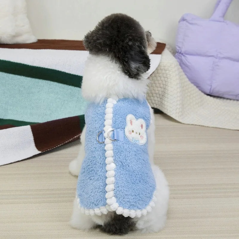 Rabbit Pattern Dog Vest Warm Plush Dog Clothes Autumn Soft Puppy Hoodies Luxury Cute Cat Vest Pullover Bichon Poodle Pet Apparel