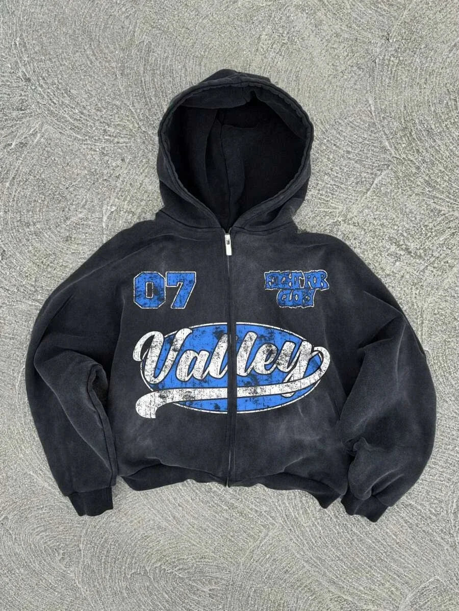 New Y2K Harajuku American Good Luck Pattern Printed hoodie man clothes Vintage Hip Hop Jacket Gothic Style Casual zip up hoodies