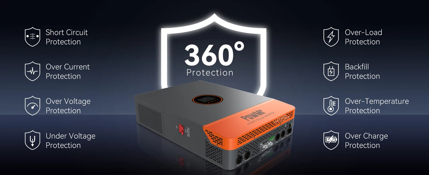 PowMr 12KW 10KW Split Phase Inverter 48V 110V or 220V Hybrid Solar Inverter Dual MPPT Output Off Grid with MPPT 200A Charger