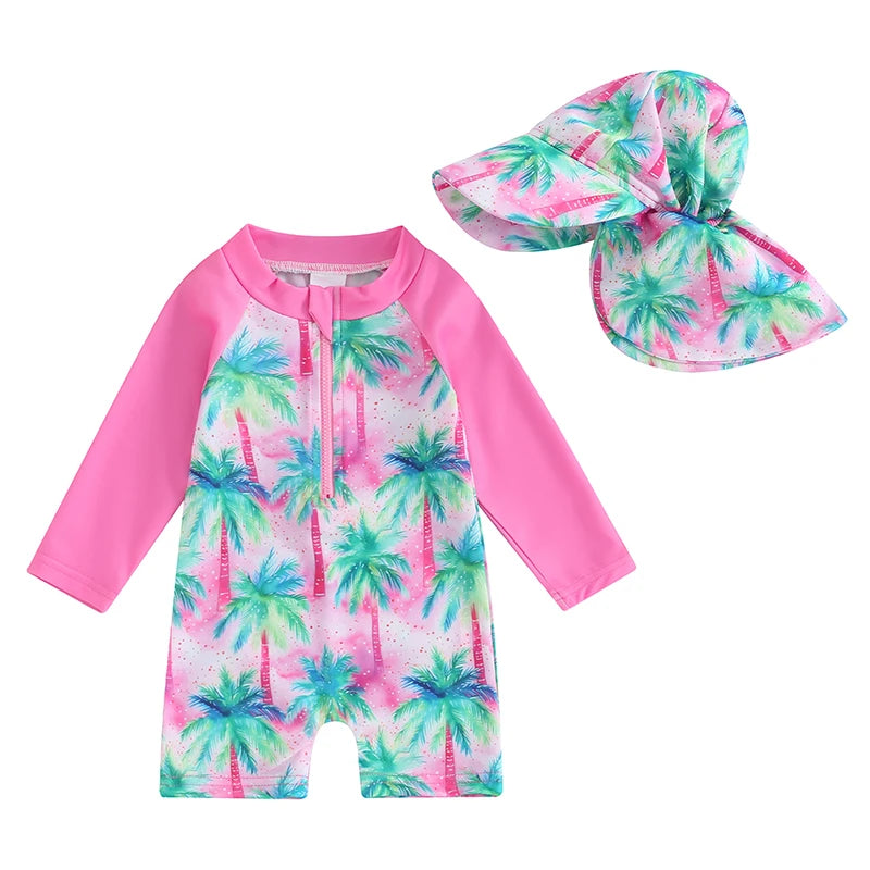 Lioraitiin Newborn Baby Girls Swimwear Infant Swimsuit Rash Guard Bathing Suit Toddler Beach Long Sleeve Zip Up Summer