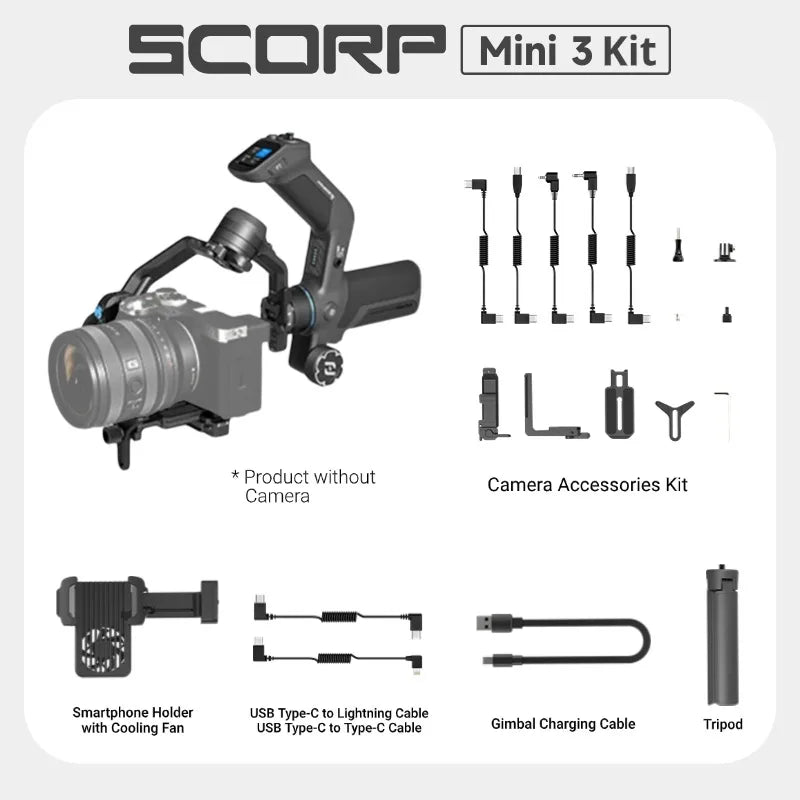 FeiyuTech SCORP Mini-3 Kit All-in-One Gimbal with Built-in AI Smart Tracking 2.0kg load, for Mirrorless Action Camera Smartphone