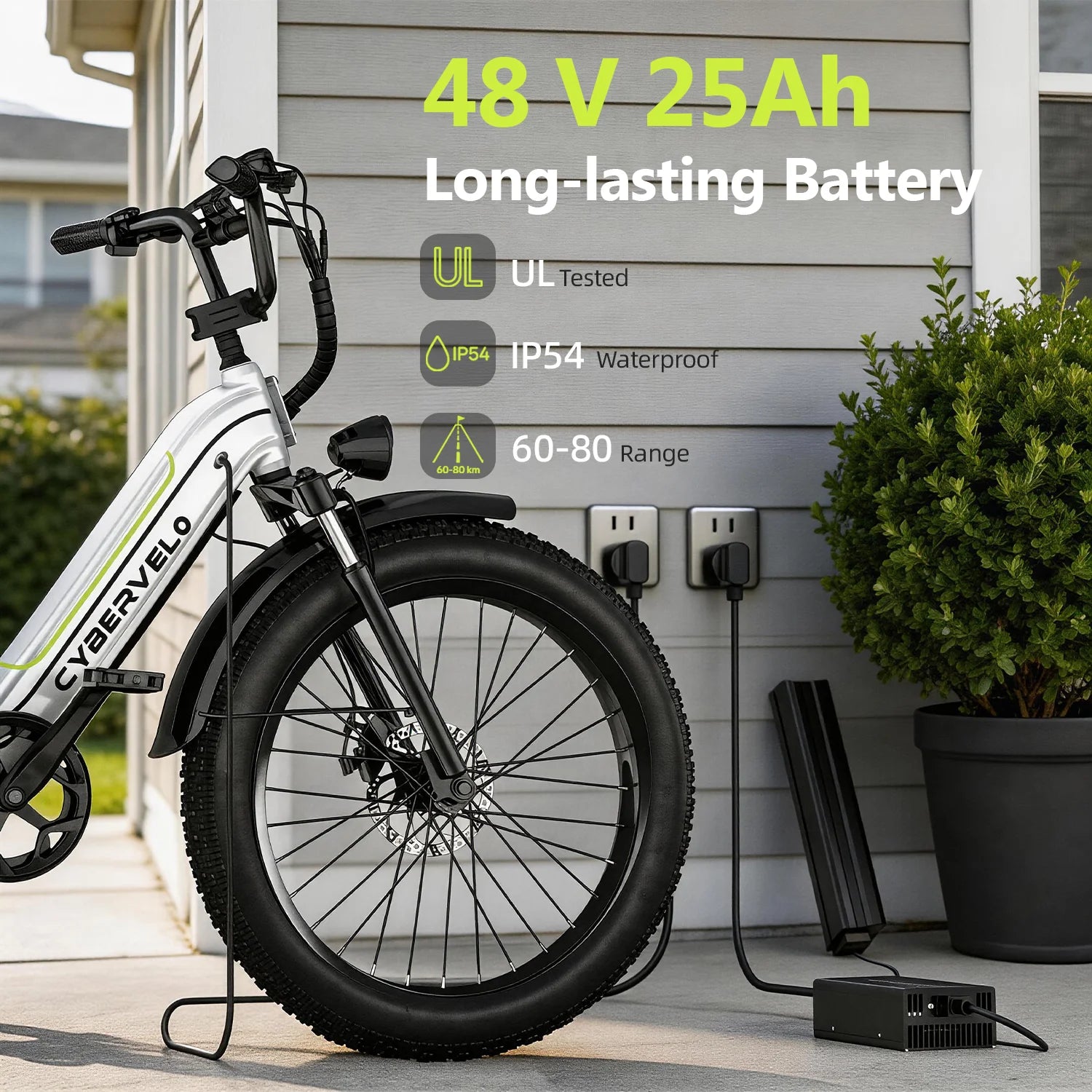 1000W Electric Bike for Adults Cybervelo EK7 26inch Shimano 7 Speed 80+Miles Removable Battery All Terrain E-bike
