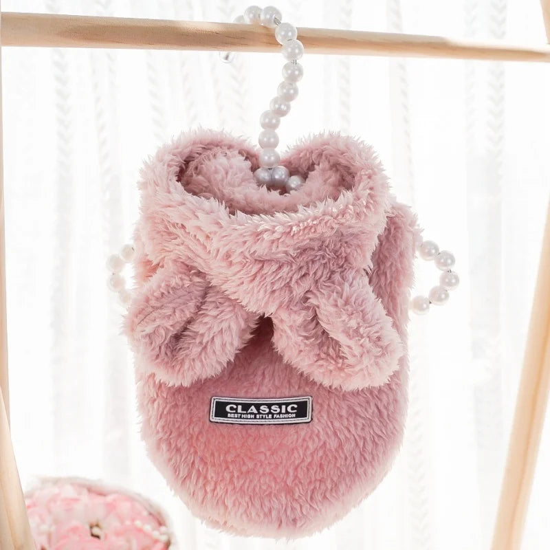 Fashion Plush Dog Hoodies Coat Winter Warm Dog Clothes Rabbit Pattern Cat Jacket Cute Solid Puppy Hoodies Bichon Pet Jacket Coat
