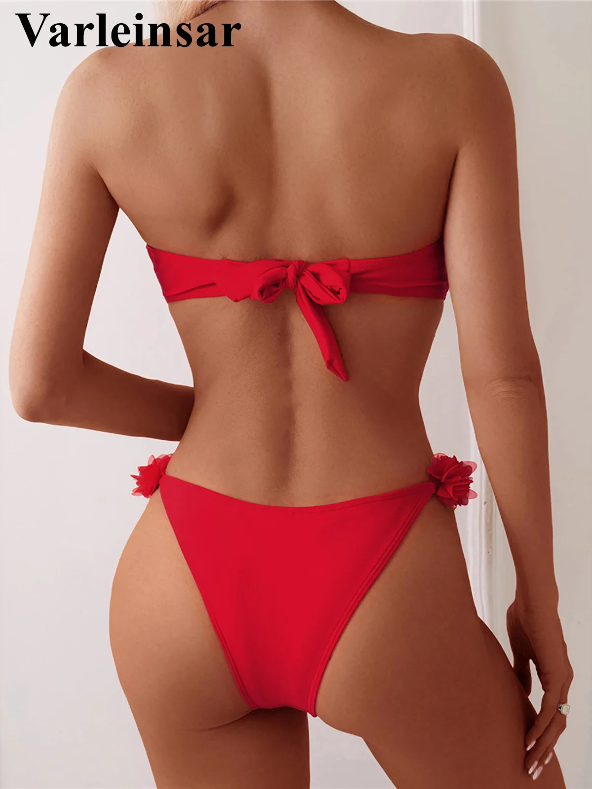 XS - L 3D Flowers Bandeau High Cut Bikini Women Swimwear Female Swimsuit Two-pieces Bikini set Bather Bathing Suit Swim V5961