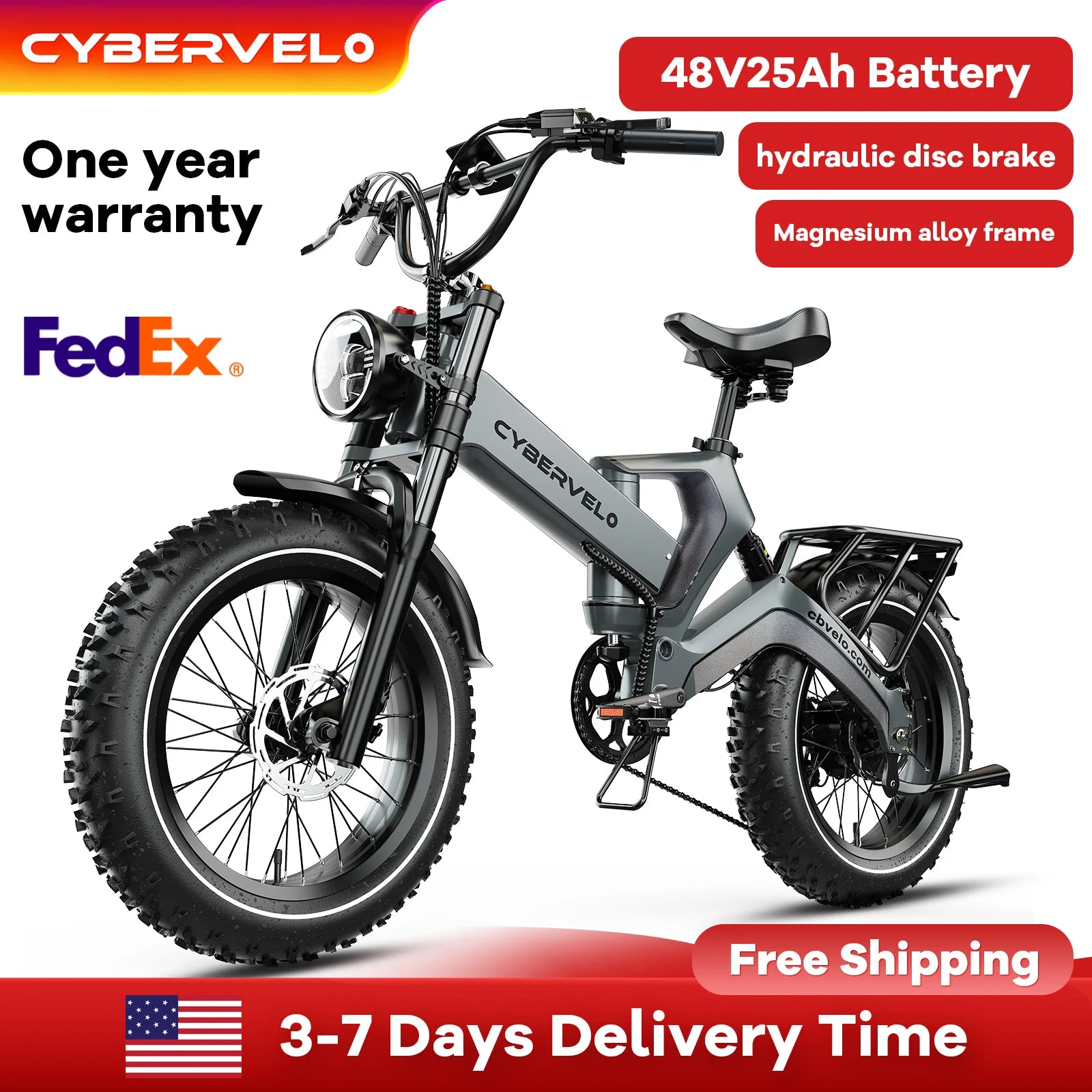 2000W Peak Folding Electric Bike Cybervelo EK6 Adults 30+MPH 48V 25Ah Removable Battery 20" Fat Tire Off Road E-bike