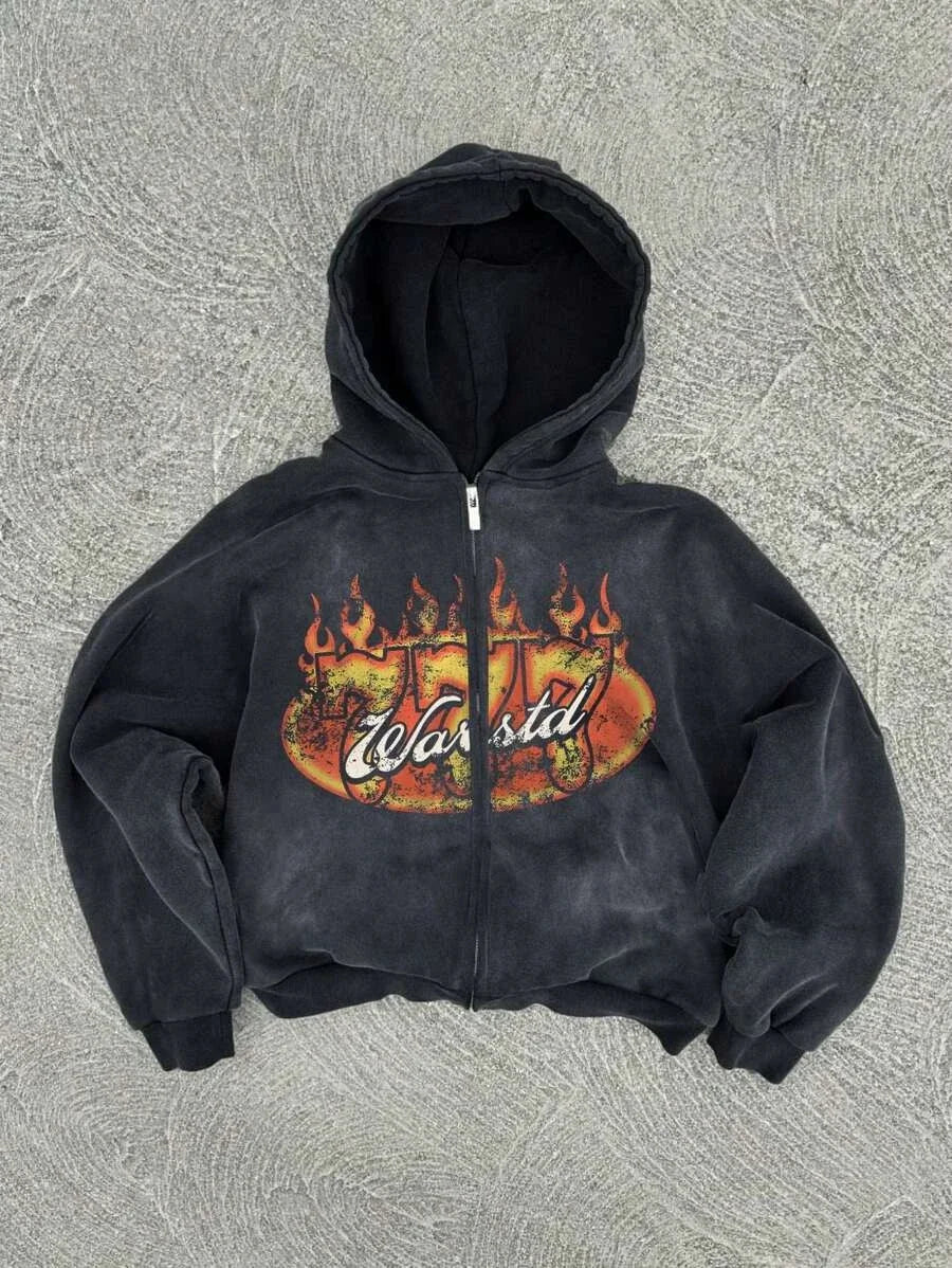 New Y2K Harajuku American Good Luck Pattern Printed hoodie man clothes Vintage Hip Hop Jacket Gothic Style Casual zip up hoodies