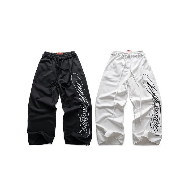 Y2K American Hip-Hop Letter Printed Streetwear Men And Women Personalized Retro Jogger Loose Wide-Leg Oversize Casual Pants