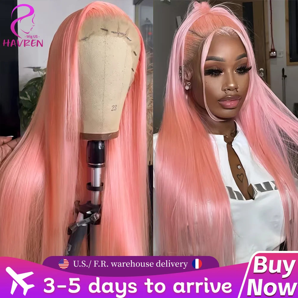 Pink Straight Human Hair Wigs 13X4 13X6 Hd Lace Frontal Wigs 32 36 Inch 220% Density Brazilian Human Hair Preplucked For Women