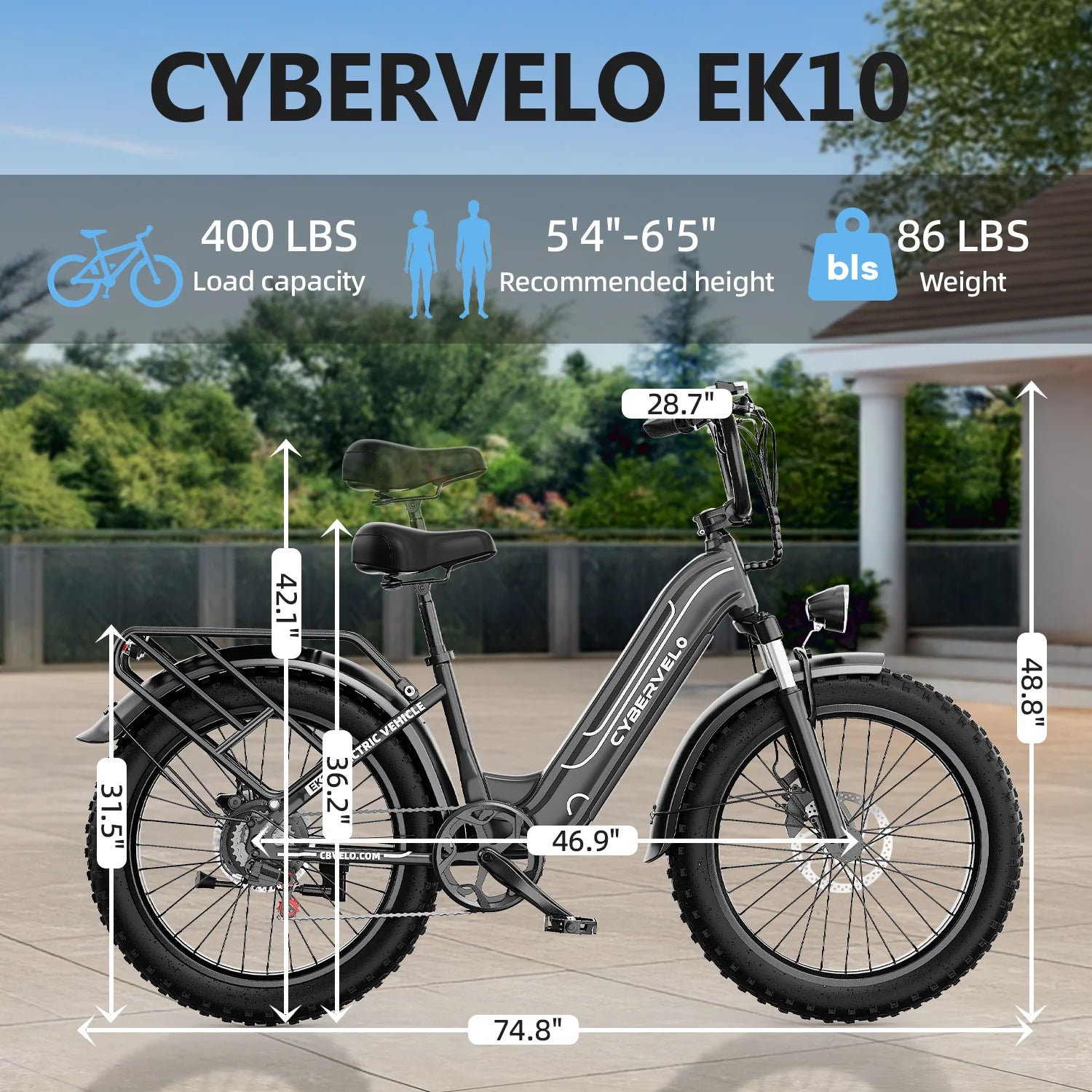 1000W Electric Bike for Adults Cybervelo EK7 26inch Shimano 7 Speed 80+Miles Removable Battery All Terrain E-bike