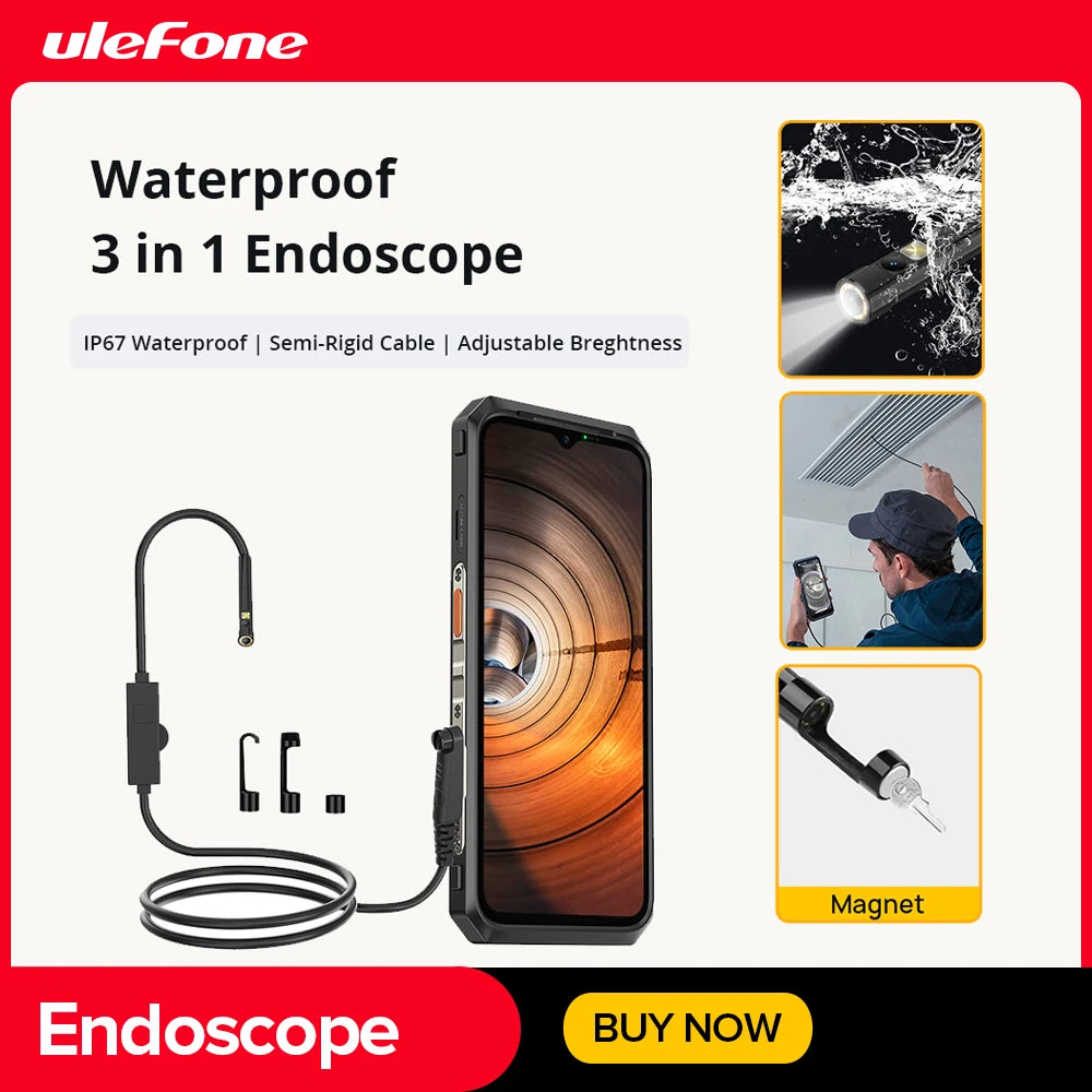 Ulefone Waterproof Endoscope, 3 in 1, for ARMOR 9, ARMOR 9E, Power Armor 13, Power Armor 18T