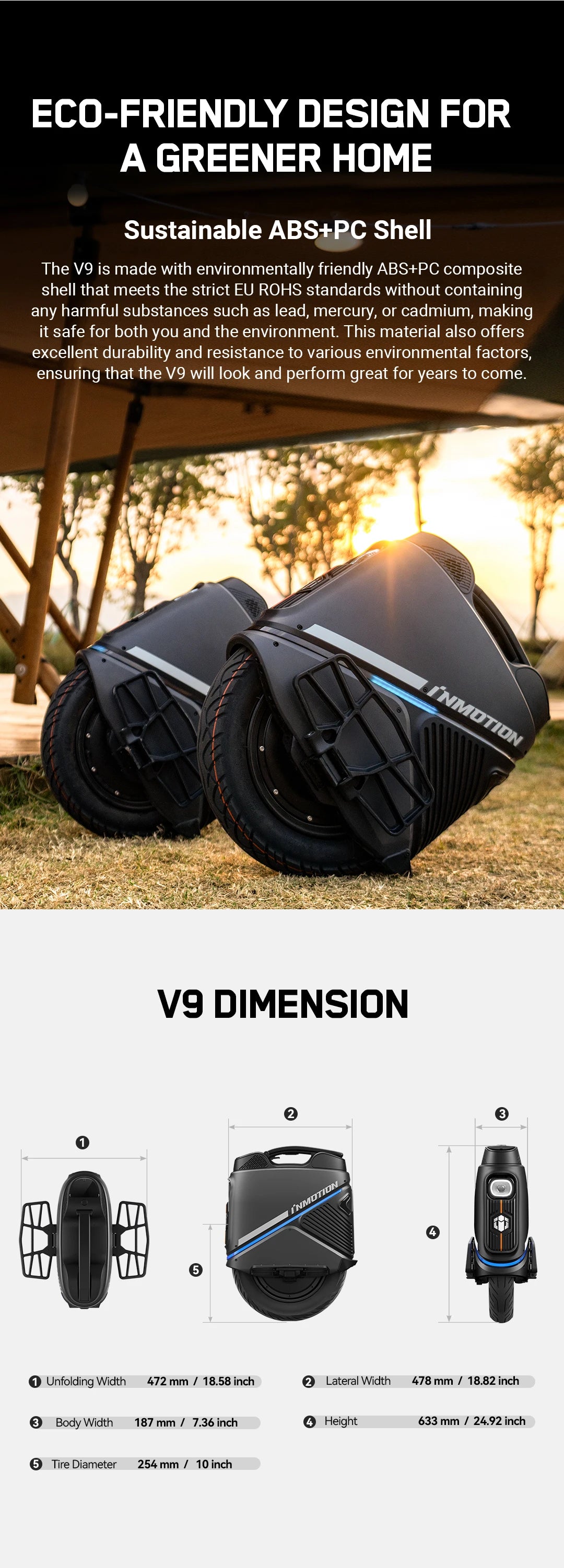 Newest INMOTION V9 Electric Unicycle 1000W Motor 84V 750Wh Battery 60mm Suspension With GPS Remote Locking LED Light EUC-Wheel
