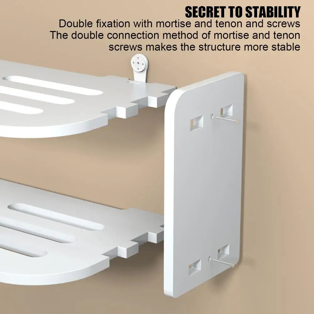 2 Tier Floating Shelves Wifi Router Hanging Layer Multi Tap Outlet Set Top Box Holder Cable Bracket Wall Mount Storage Organizer