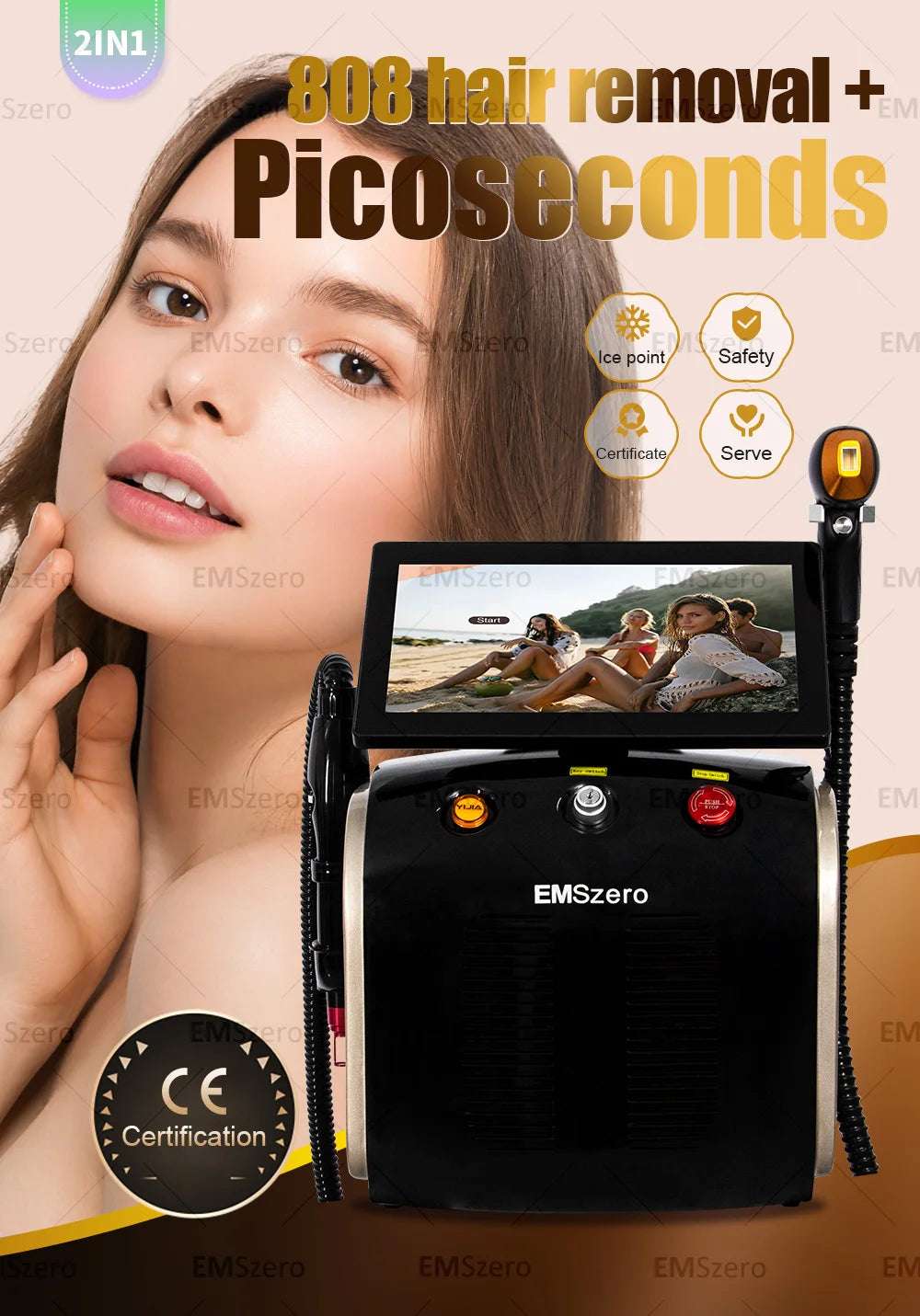 2in1 Soprano Titanium Ice Platinum Diode 755 808 1064nm 3 Wavelength Laser ND:YAG Machine Painless Hair Removal Machine