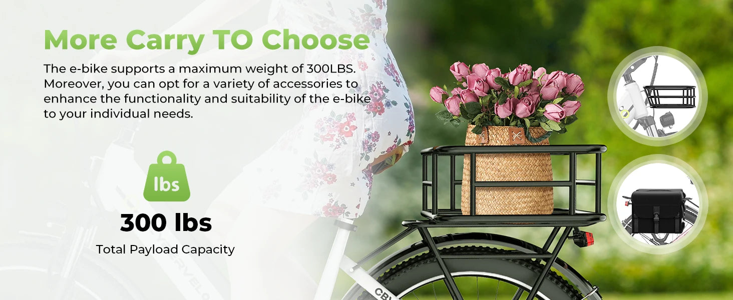 1000W Peak Electric Bike for Adults Cybervelo EK2 26" Step-Thru 14Ah Removable Battery 80Miles City Commuter Ebike