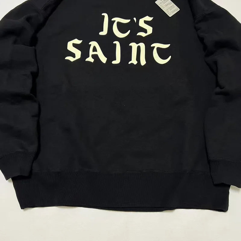 New Letter Print SAINT Hoodies Men Woman Retro Washed Damaged High Street Pullover Sweatshirts Loose Casual Good Quality