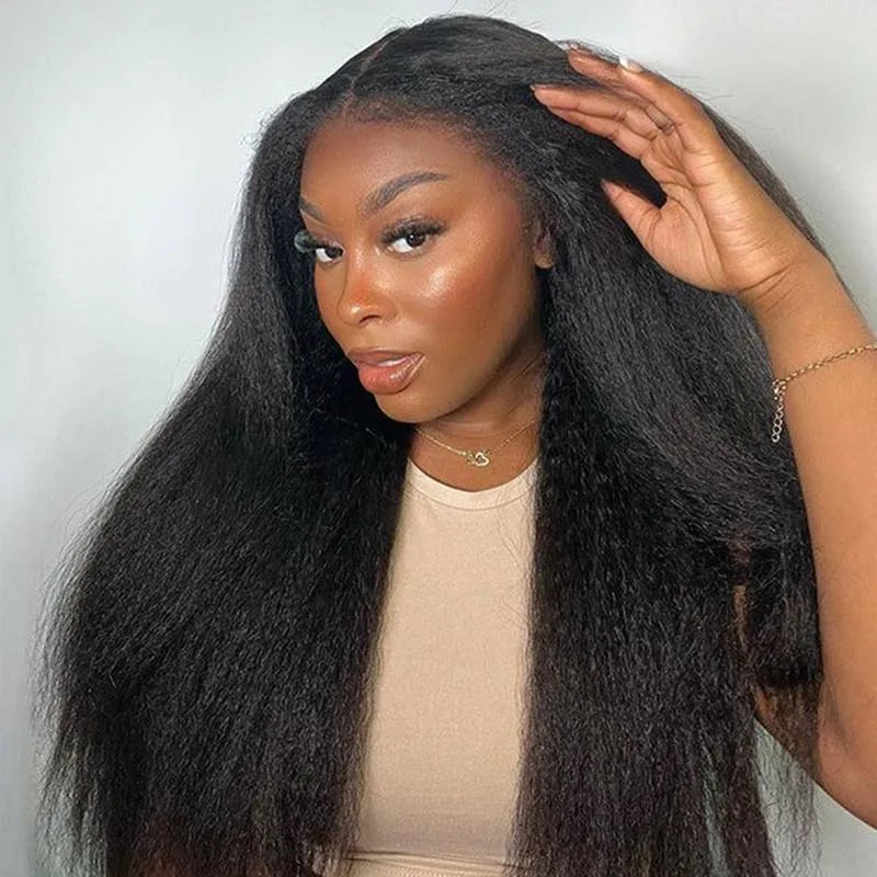 V Part Kinky Straight Human Hair Wig 250% Density for Women Upgrade U part Wig No Leave Out V Shape Clip in Half Wigs No Glue