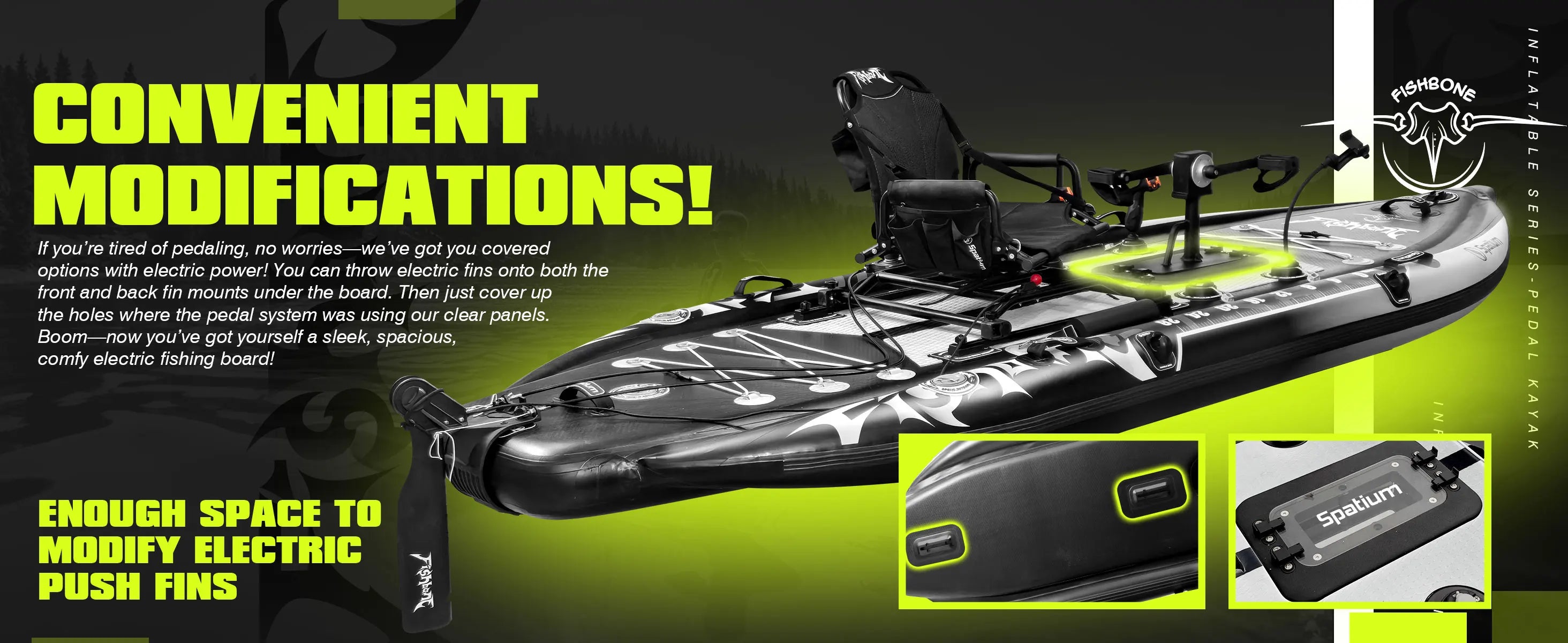 Spatium Fishing Kayak Boat Pedal Drive Sit on Top Pedal Drive Kayak Power System Orientation System, 11'*48"*6",Capacity 660LBS