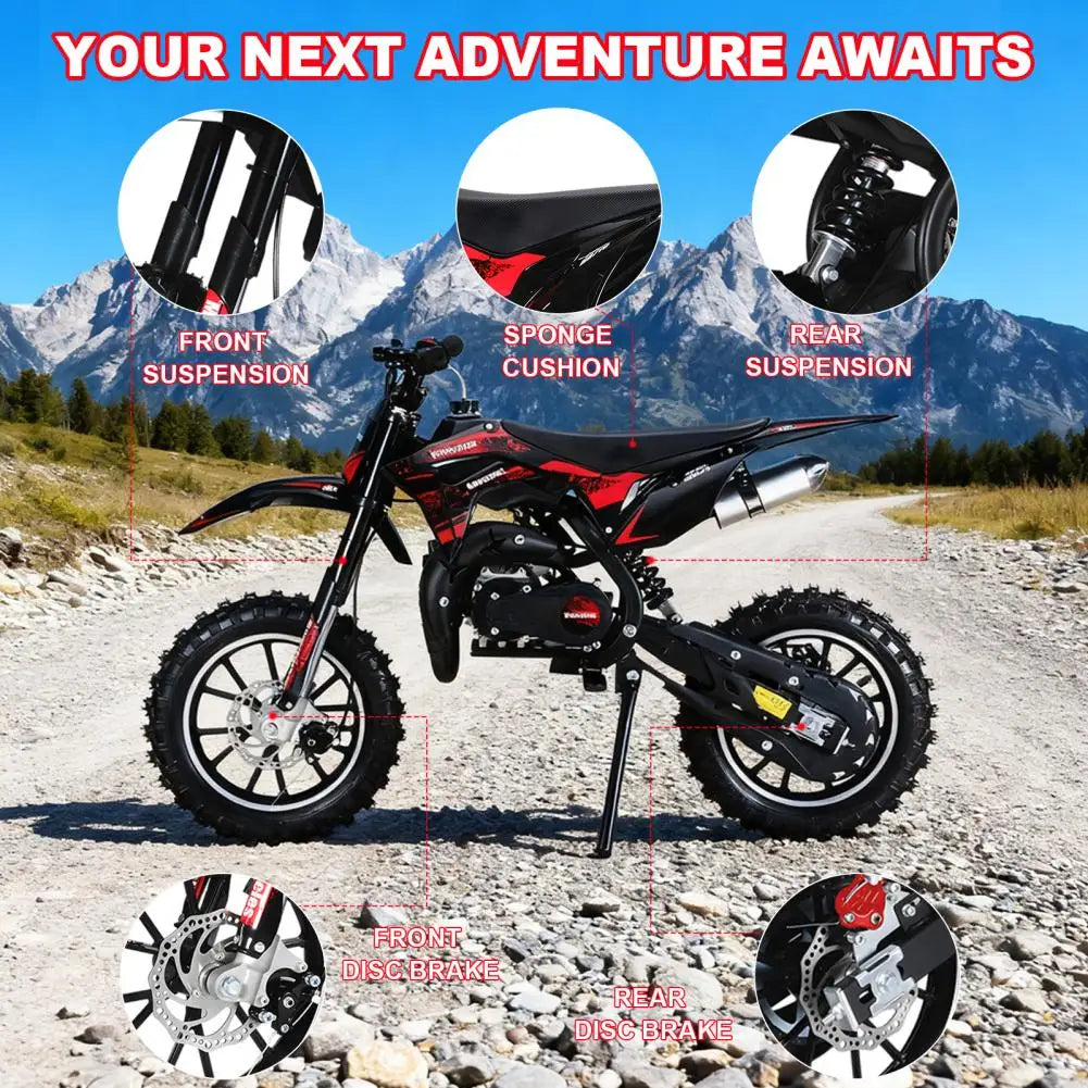 Gas Bike For Kids, Mini Dirt Bike, 49CC 2-Stroke Gas Powered Motorcycle, Shock Absorption Pocket Motorbike, Up to 25 Mph