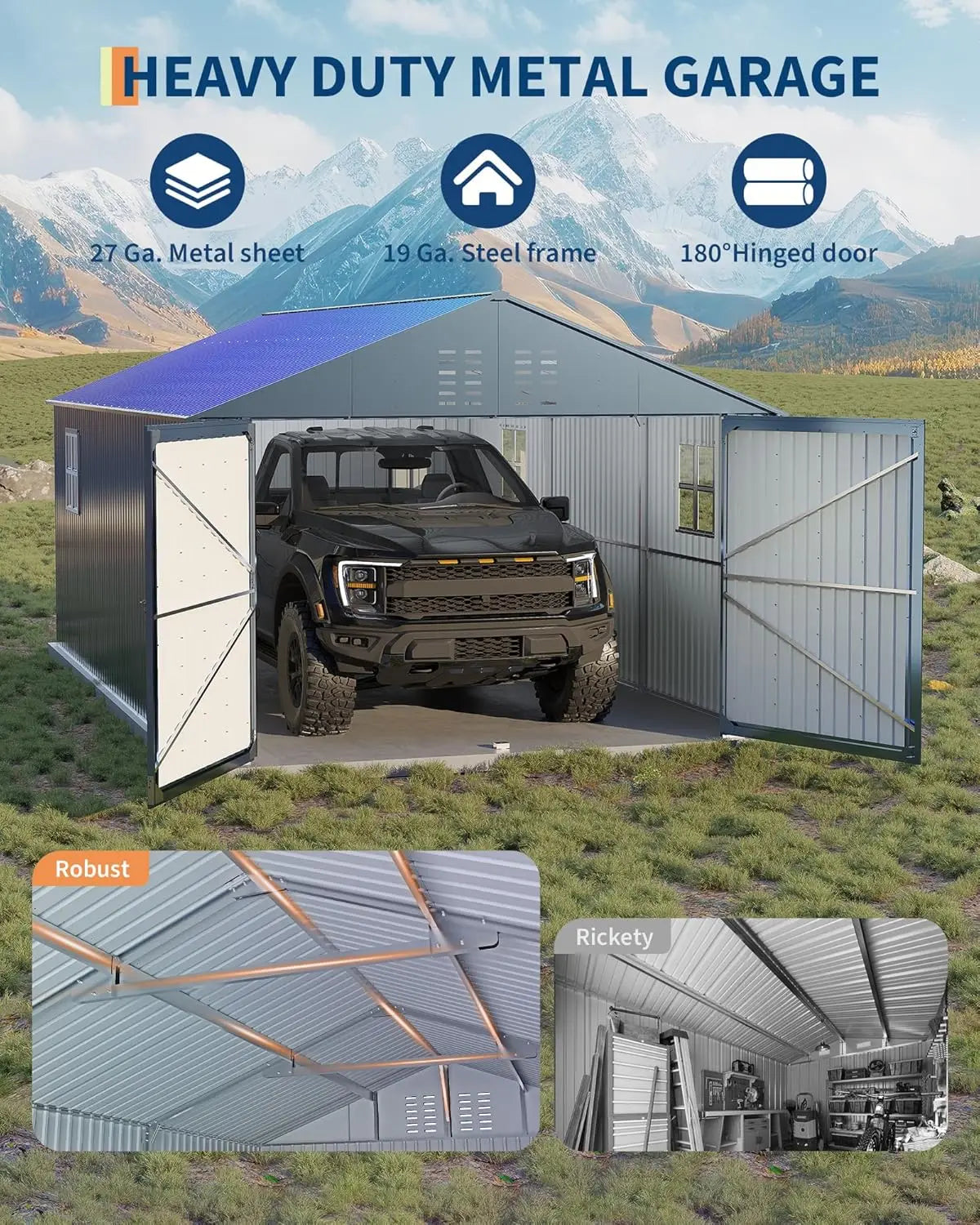 12x20 FT Enclosed Metal Carport Reinforced Frame Steel Roof All-Weather Full-Sized Pickup Truck Garage Shed, Customized
