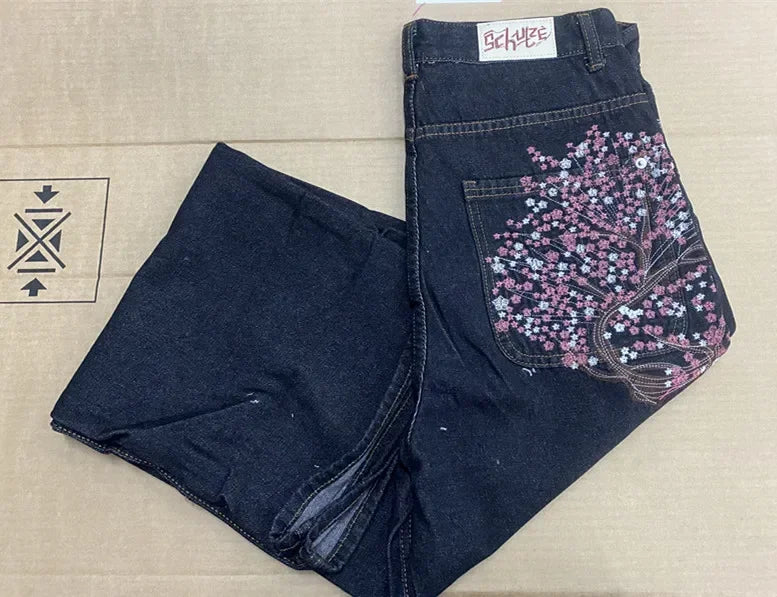 2026 Hip-hop gold coin jeans Y2K retro low waist wide leg zipper pants y2k clothing men's fashion embroidered loose jeans