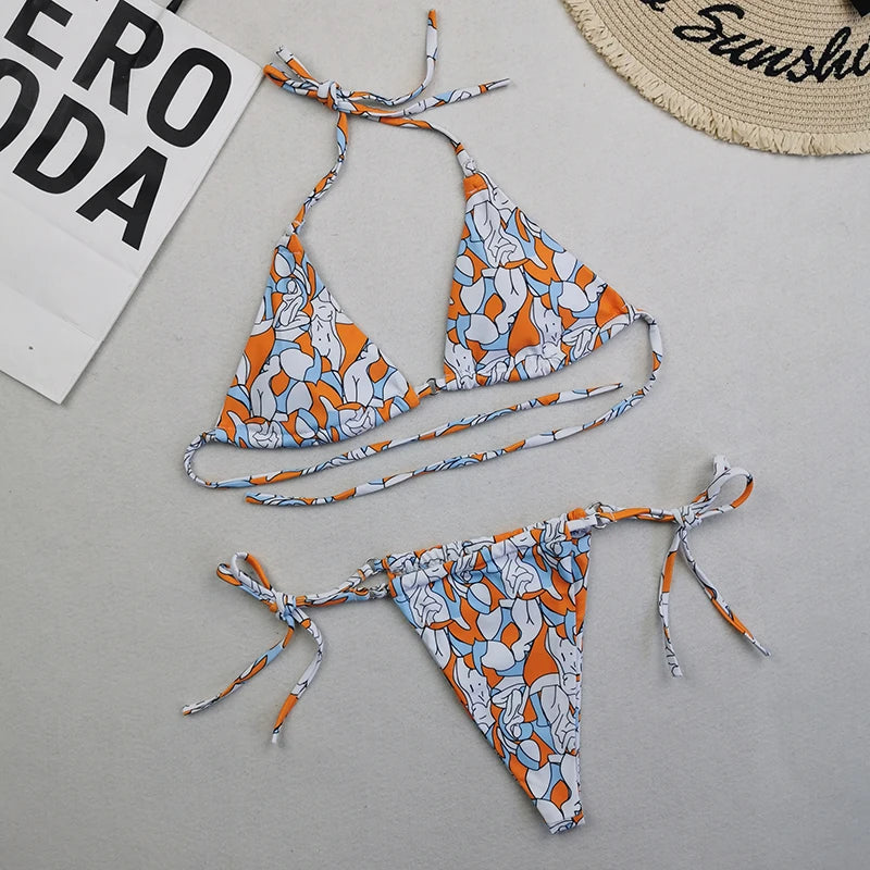 Brazilian Sexy Micro Mini Thong Bikini Set String Bandage Swimwear Women Beachwear Backless Swimsuit Triangle Push Up Biqiuni