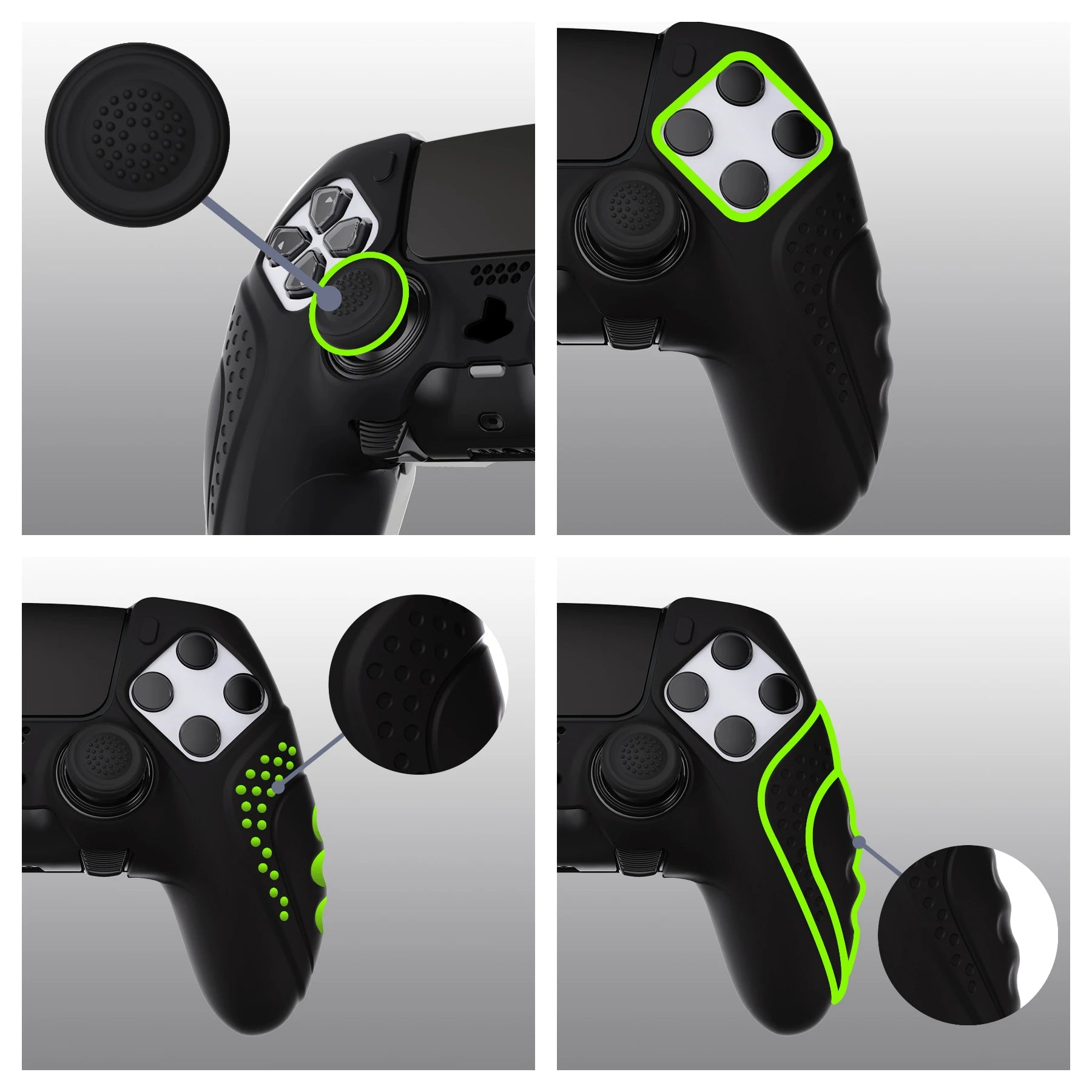 PlayVital Anti-Slip Silicone Cover Case for ps5 Edge Controller, Rubber Protector with Thumb Grip Caps - Guardian Edition Series