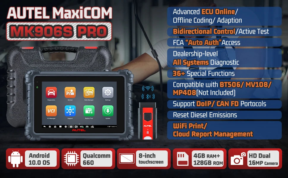 Autel MaxiCOM MK906S PRO OBD2 Diagnostic Scanner MK906 PRO ECU Coding Diagnostic Tool Bidirectional Scanner Support CAN FD/ DoIP
