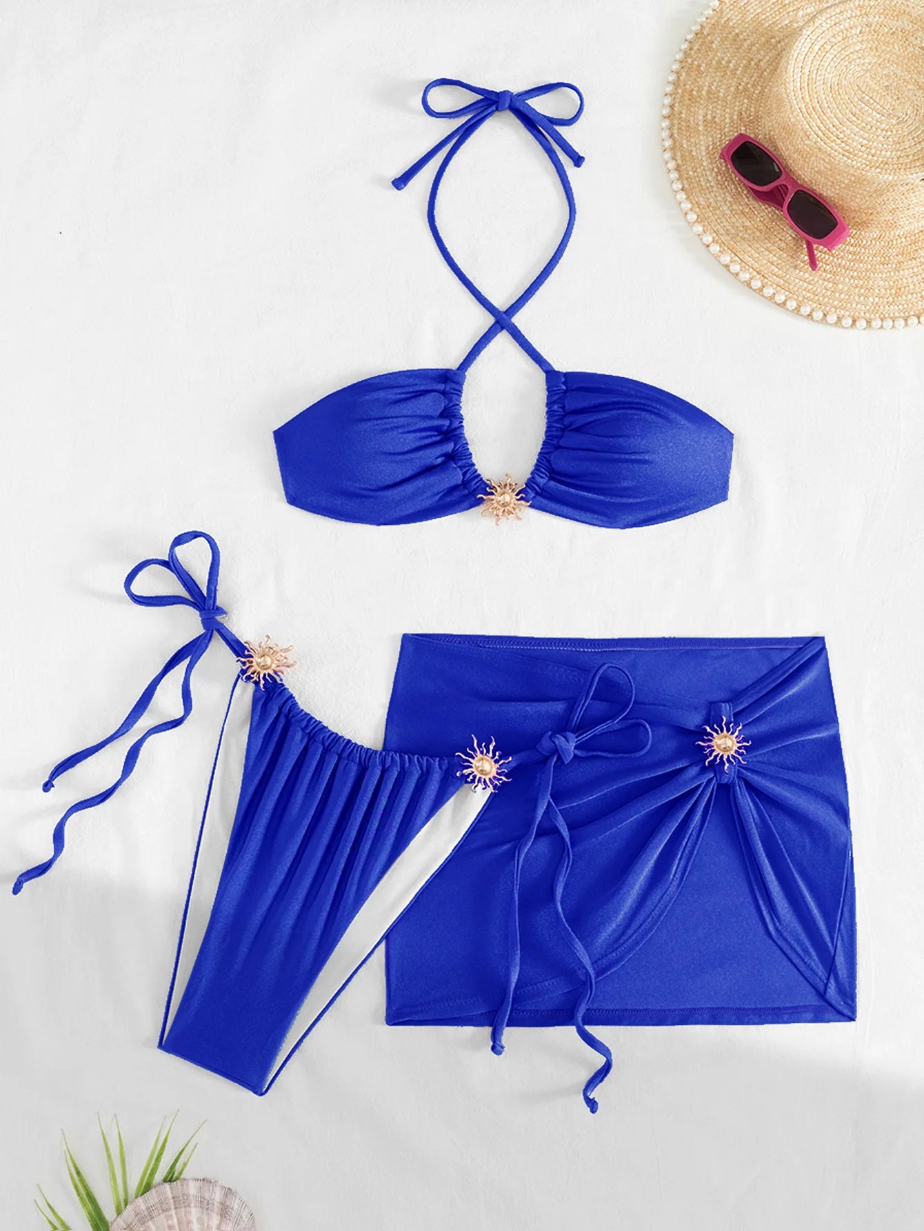 3 PCS with Skirt Halter Strappy Bikini Female Swimsuit Women Swimwear Three-pieces Bikini Set Bather Bathing Suit Swim Beachwear