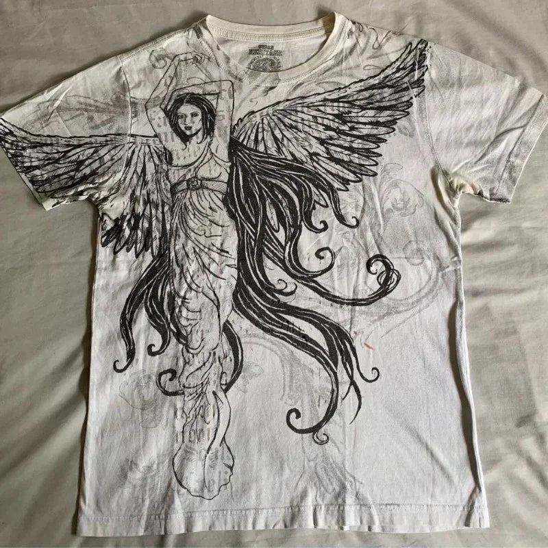 Y2K Gothic Harajuku Splice Printing White Long Sleeve New Punk Hip Hop Sexy T shirt Fashion Casual Pure Cotton Loose Tops Unisex