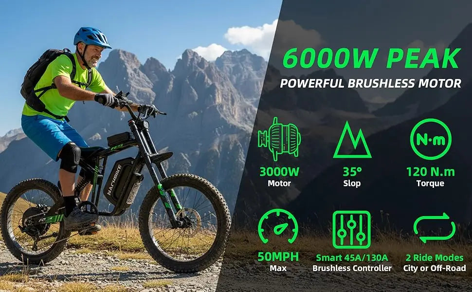 R3 Electric Dirt Bike for Adults Peak 6000W brushless Motor 45-50MPH Speed Dirtbike 50 Miles Range Ebike with 60V 25Ah Battery