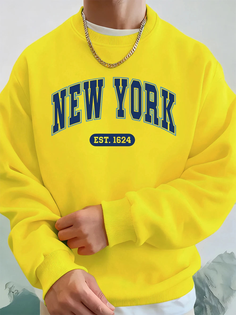 New York Usa Est.1624 Printing Mens Sweatshirts Winter Crewneck Hoodies Street Fleece Loose Streetwears Casual Men'S Clothes