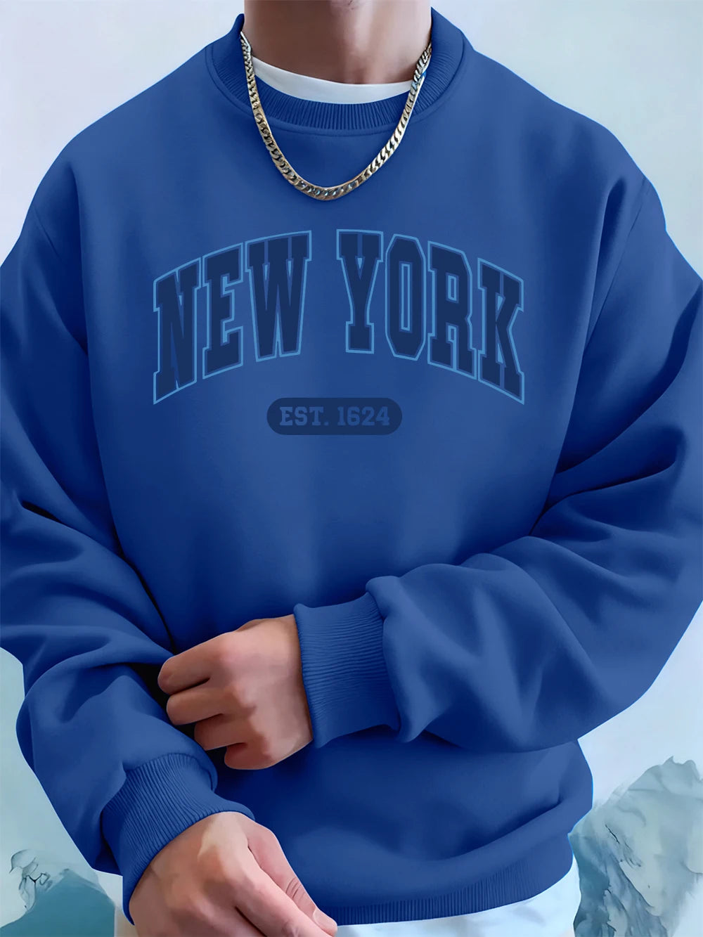 New York Usa Est.1624 Printing Mens Sweatshirts Winter Crewneck Hoodies Street Fleece Loose Streetwears Casual Men'S Clothes