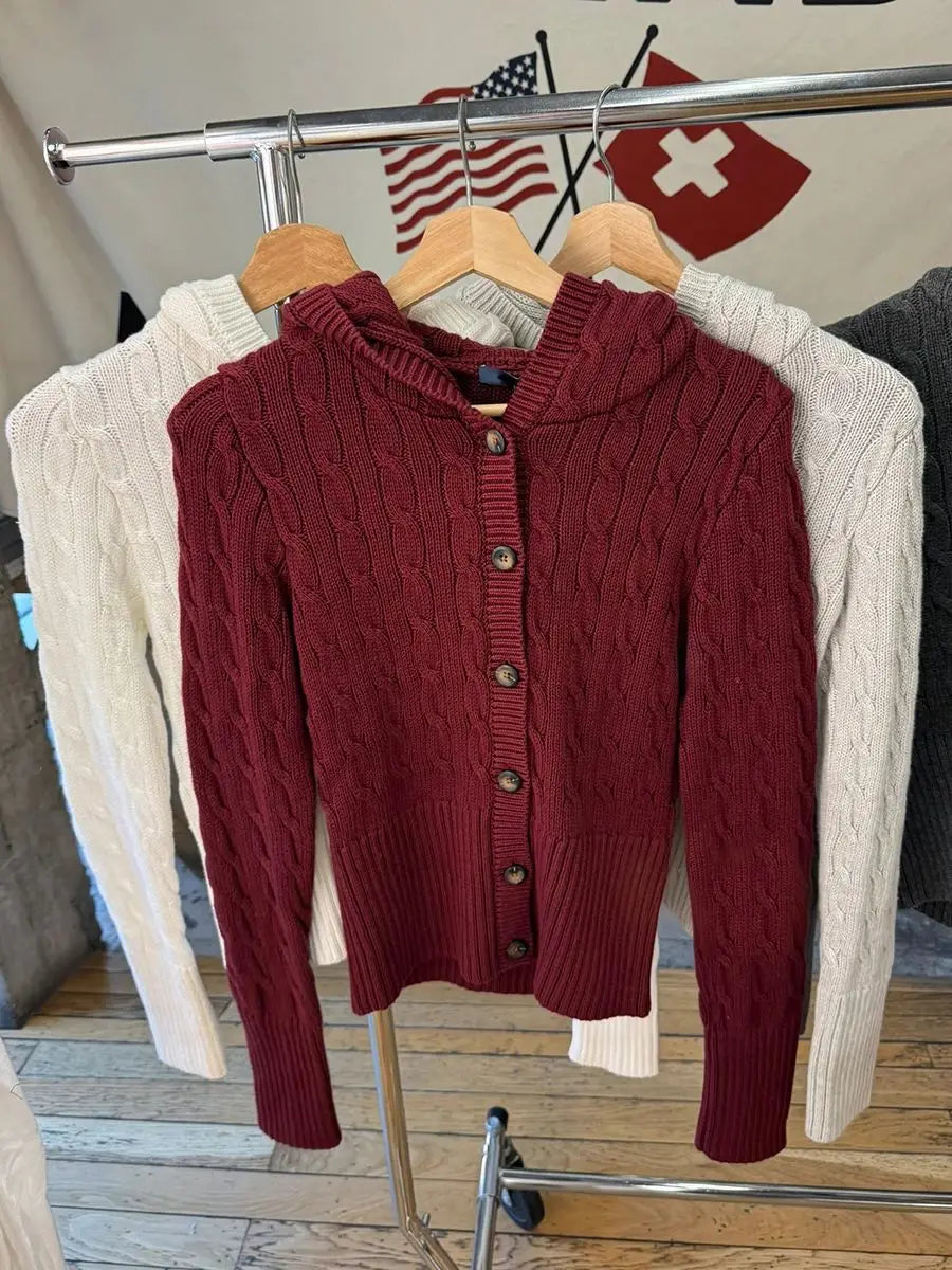 Navy Twist Flower Sweater Cardigan Women Single Breasted Long Sleeve Slim Short Sweaters Autumn Vintage Sweet Knitted Hoodies