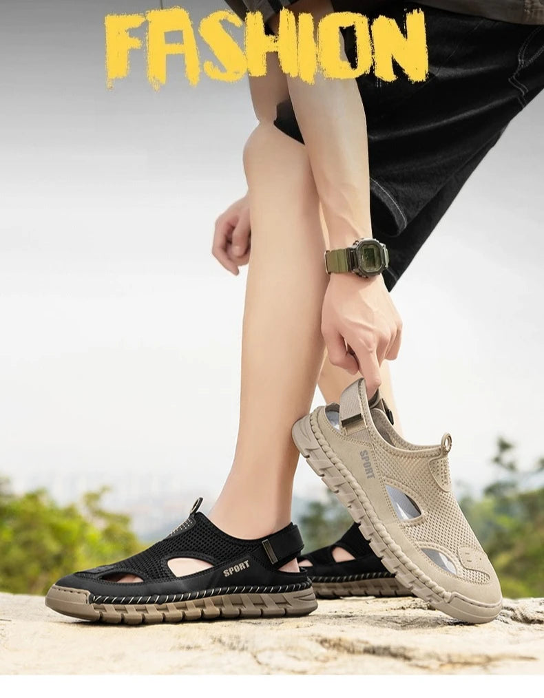 Summer Sandals Shoes Men Outdoor Breathable Lightweight Low-top Shoes Men Anti-slip Flat Water-resistant Hiking Casual Shoes Men