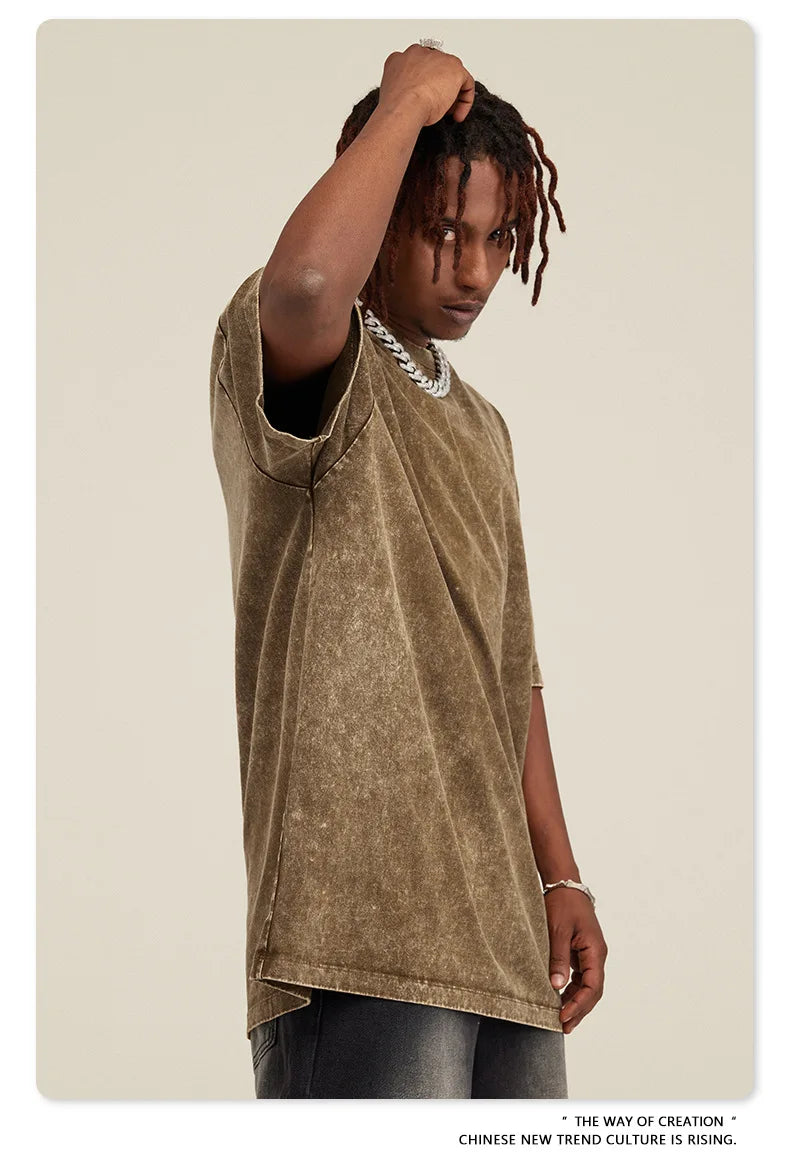 Hip Hop Men Streetwear Vintage Washed T-Shirt Anime Graphic T Shirt Men Harajuku Cotton Casual Short Sleeve Loose Vintage Tops