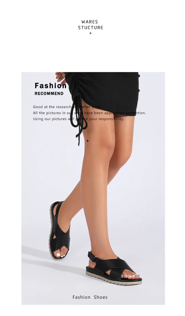 Summer Designer Simple Elegant Women's Sandals Flat Heel Soft Bottom Cross Soft Surface Anti slip Lightweight Casual big size