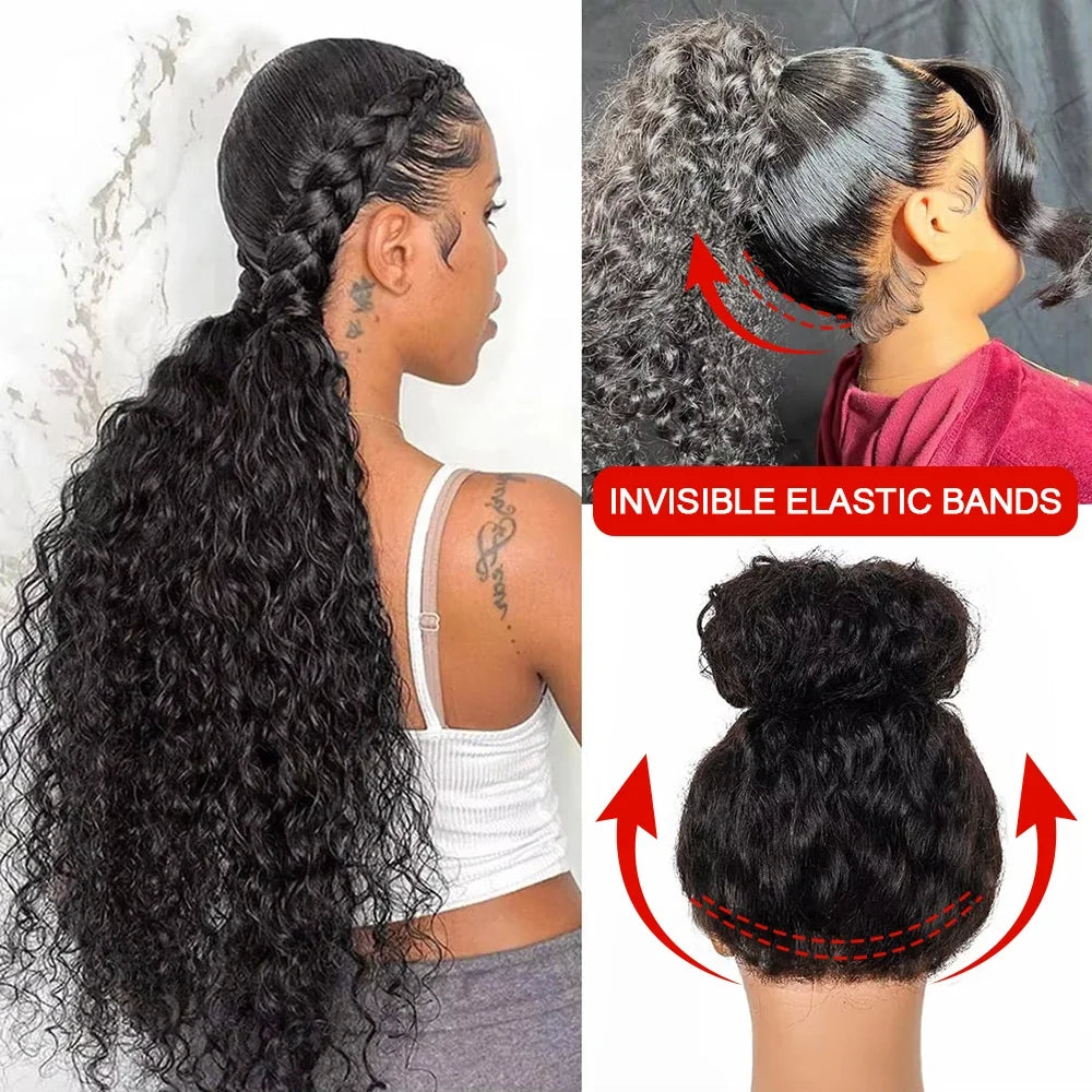 Deep Wave 360 Lace Front Wigs Human Hair Curly HD Full Lace Front Wigs Human Hair Pre Plucked With Drawstring 180 Density 30Inch