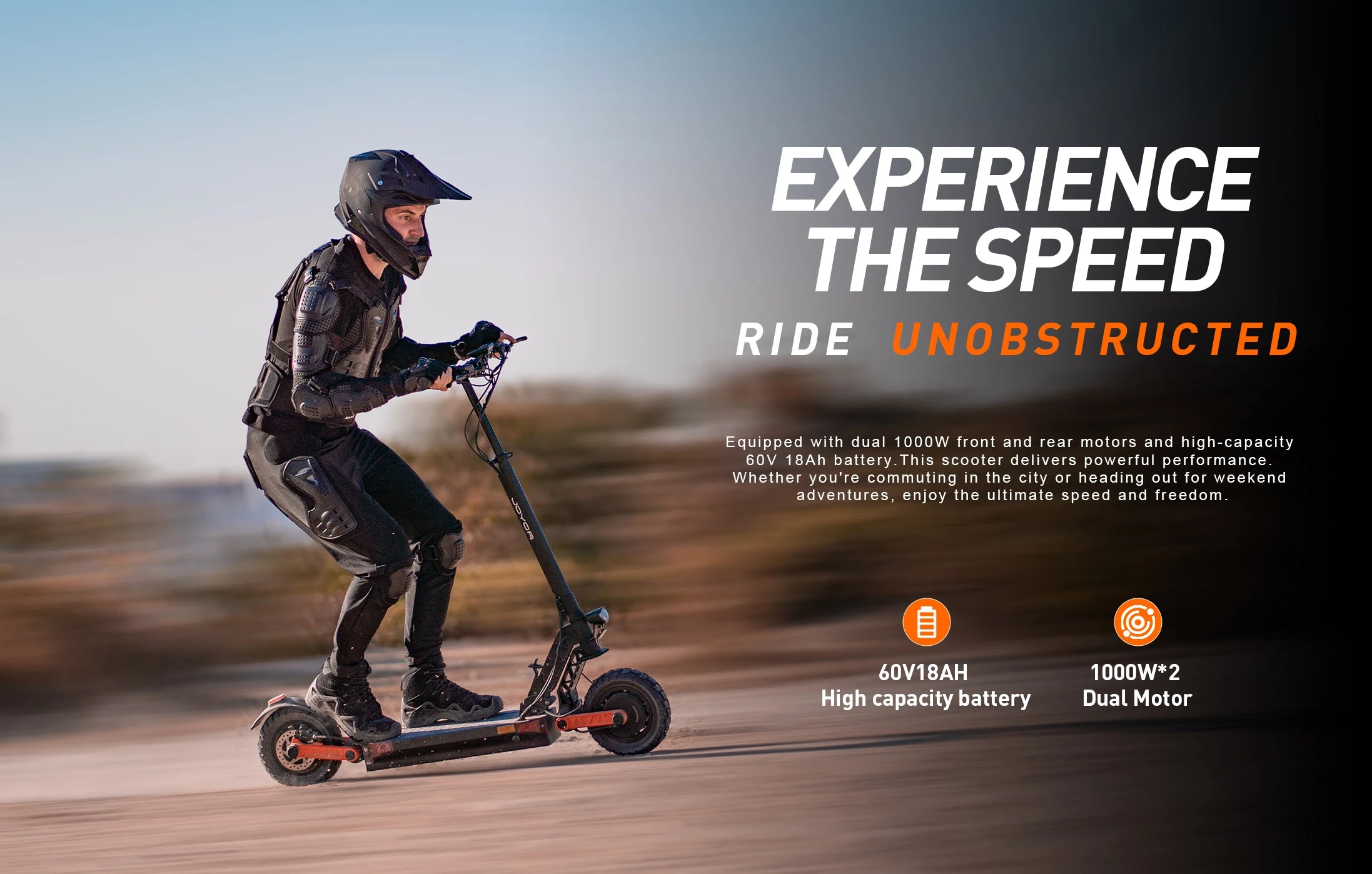 JOYOR S10-S-Z Adult E-scooter 10 Inch Off Road Tire Off Road Electric Scooter 60V18Ah Battery Escooter 1000W*2 Dual motors