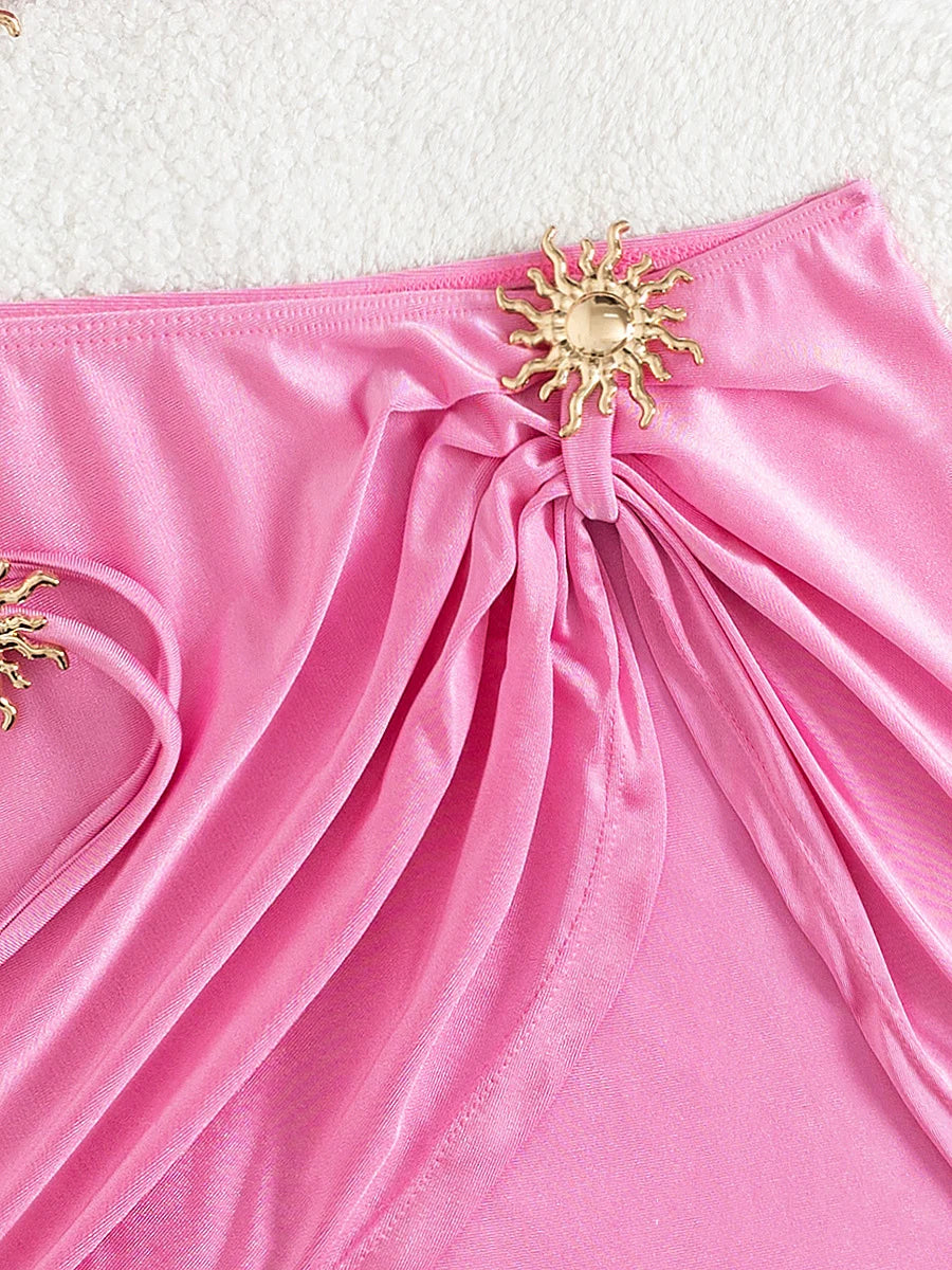 3 PCS with Skirt Halter Strappy Bikini Female Swimsuit Women Swimwear Three-pieces Bikini Set Bather Bathing Suit Swim Beachwear