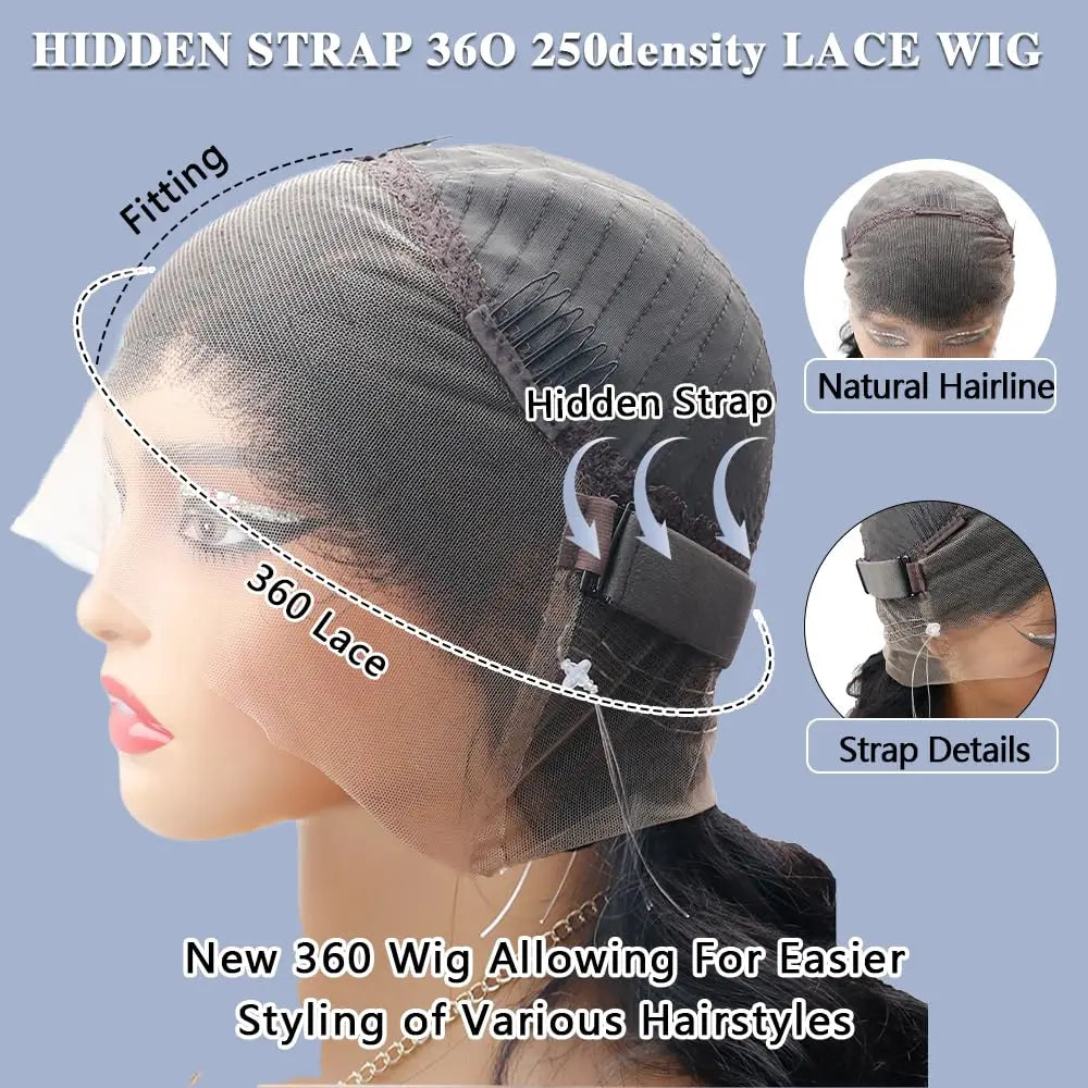 360 Full Lace Frontal Wig 30 Inch Straight HD Lace Front Wigs Human Hair Natural Black 250 Density Upgrade Invisible Drawstring