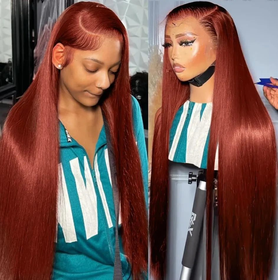 Reddish Brown Ultra-thin Invisible Lace Front Wigs Human Hair Upgraded Tiny Knot 13x4 Straight Frontal Human Hair Wig For Women