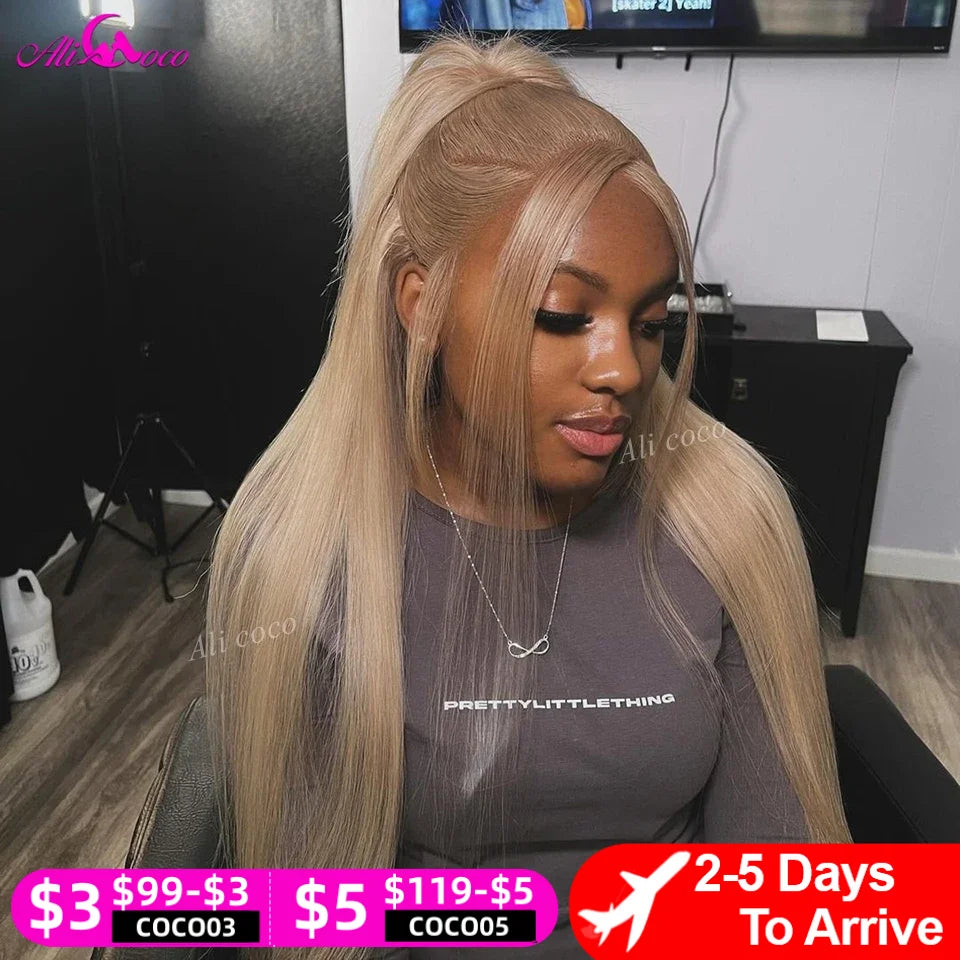 Upgrade 12A Ash Blonde Straight 13x4 Lace Front Wigs Human Hair For Women Ash Blonde 180 Density 5x5 Lace Closure Wigs