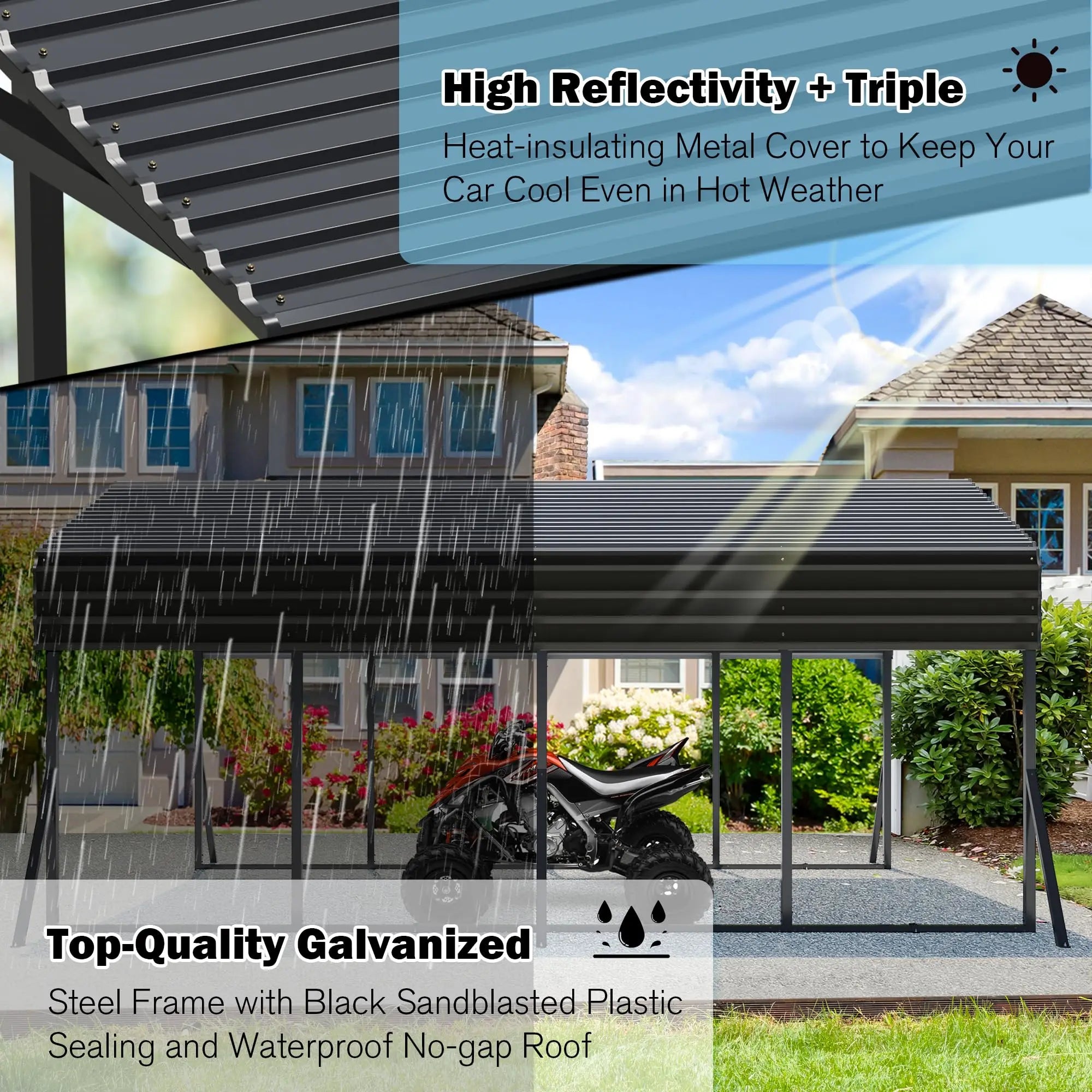 12x20FT Polar Aurora Metal Carport Shelter, Heavy-Duty Galvanized Steel, Reinforced Base, Portable Freestanding Cover for All Ve