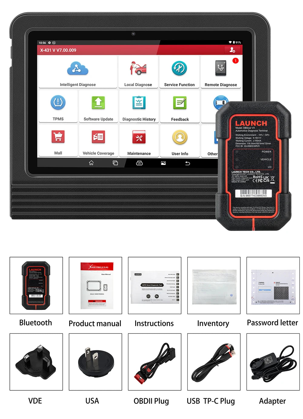 LAUNCH X431 PRO V5.0 Car Diagnostic Tools DBScar VII VCI CAN FD DOIP Auto OBD OBD2 Scanner 38+ Reset ECU Coding Bidirectional